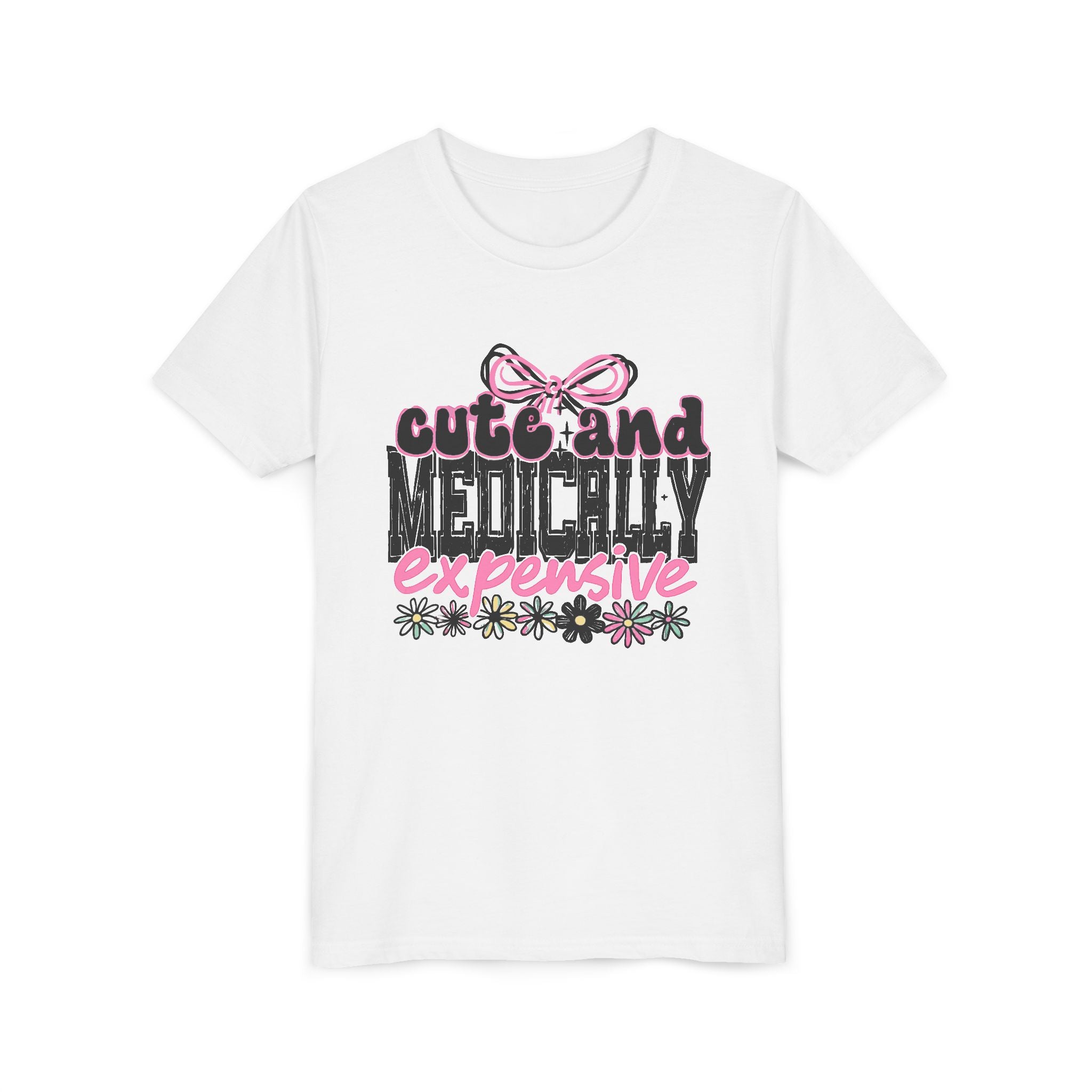 Youth Tee — "Cute and Medically Expensive" Pink Floral Graphic