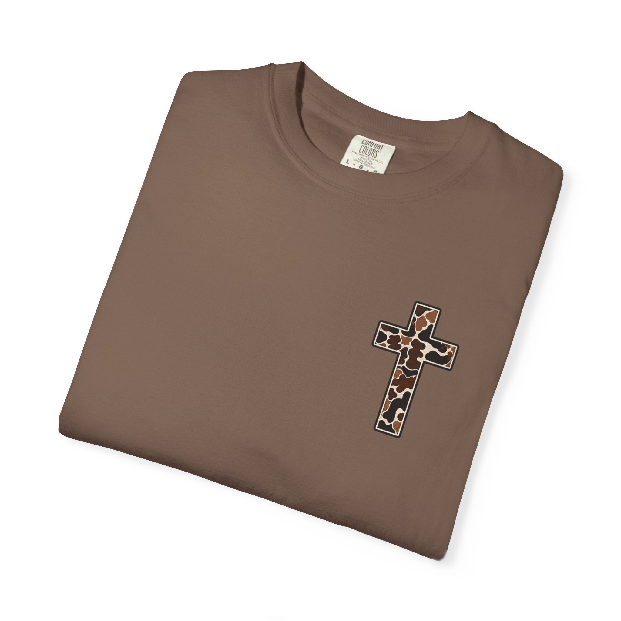 Christian Cross T‑Shirt — "I Can Do All Things Through Christ" Camouflage Design