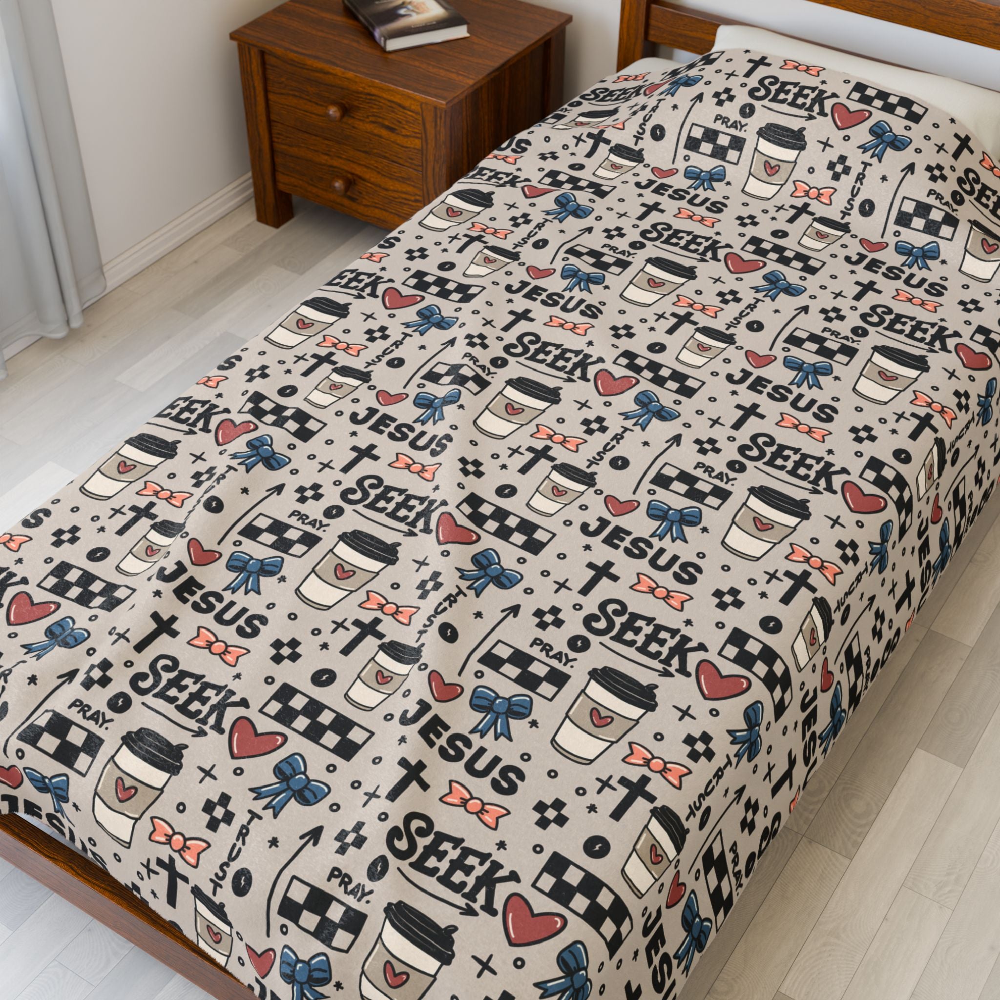 Christian Plush Blanket – Seek Jesus Pattern Velveteen Throw