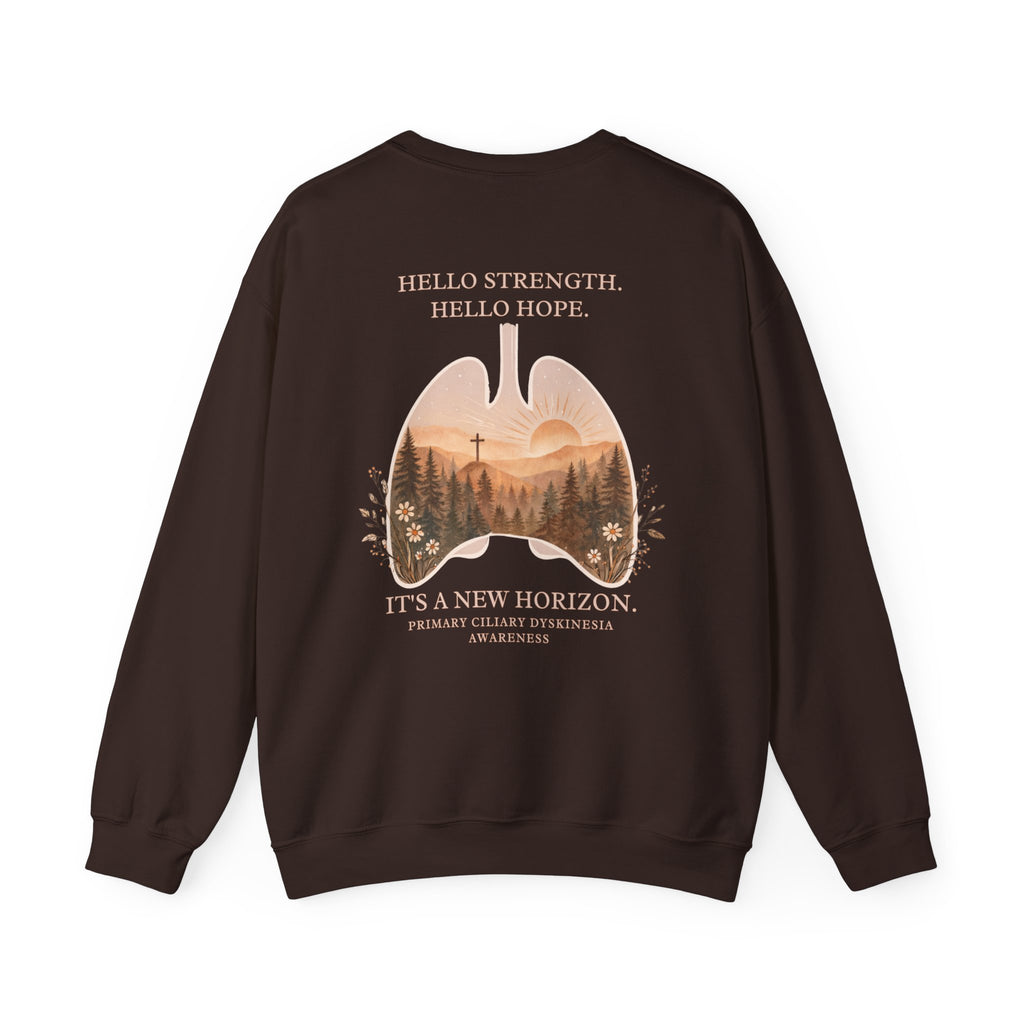 PCD Awareness Crewneck Sweatshirt — HELLO HOPE. NEW HORIZON.