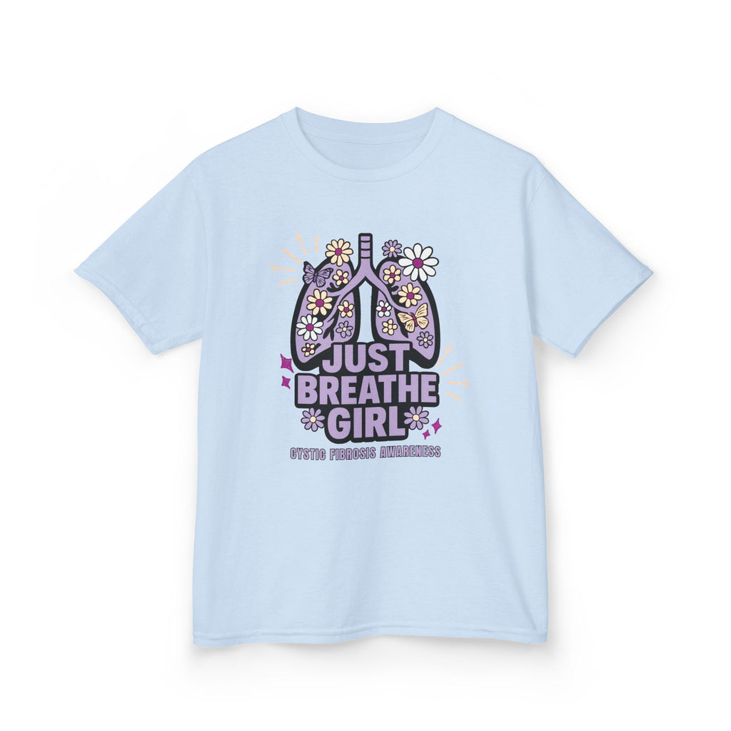 Kids Tee — "Just Breathe Girl" Floral Lungs CF Awareness Shirt