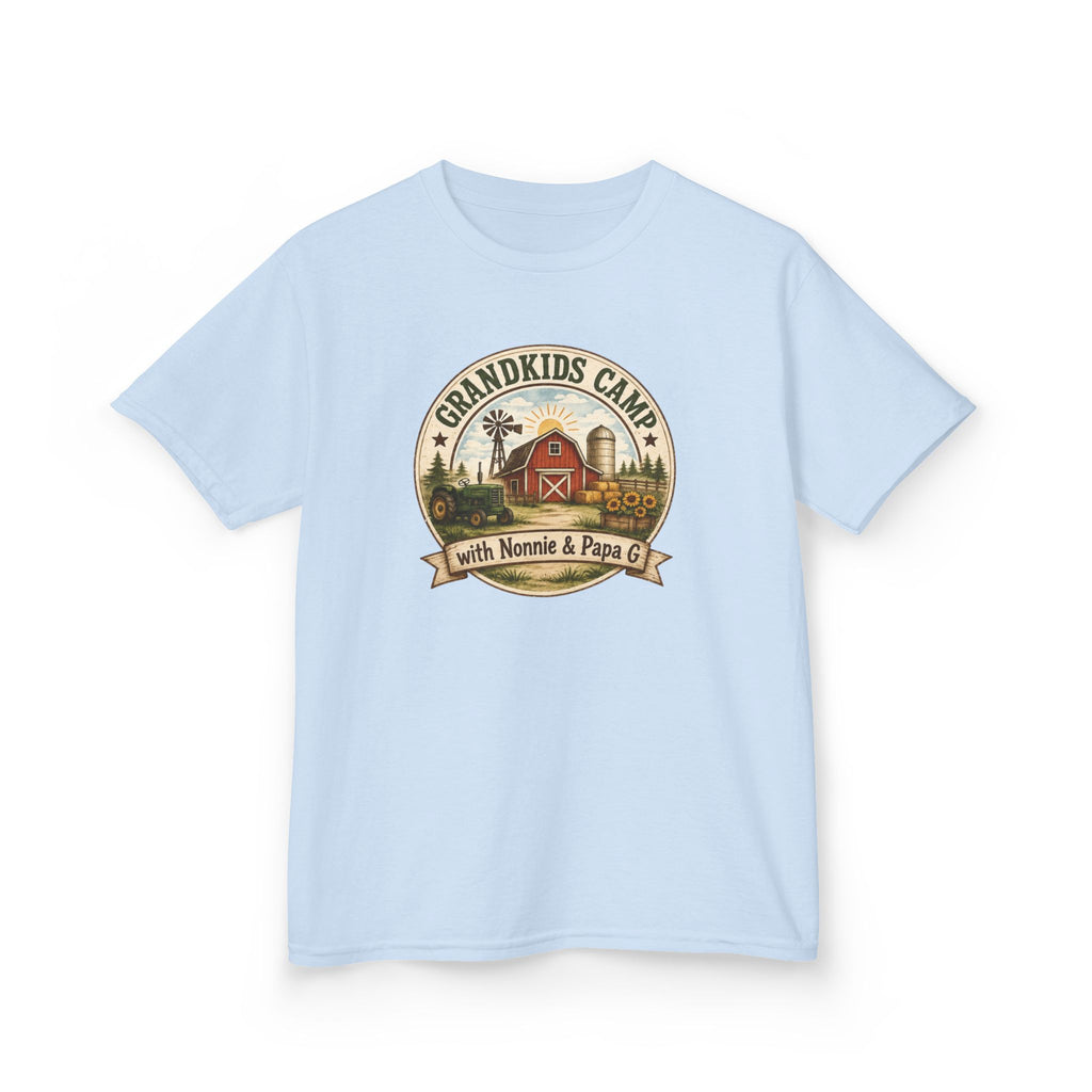 Kids Tee — "Grandkids Camp with Nannie & Papa" Rustic Farm Sign Tee