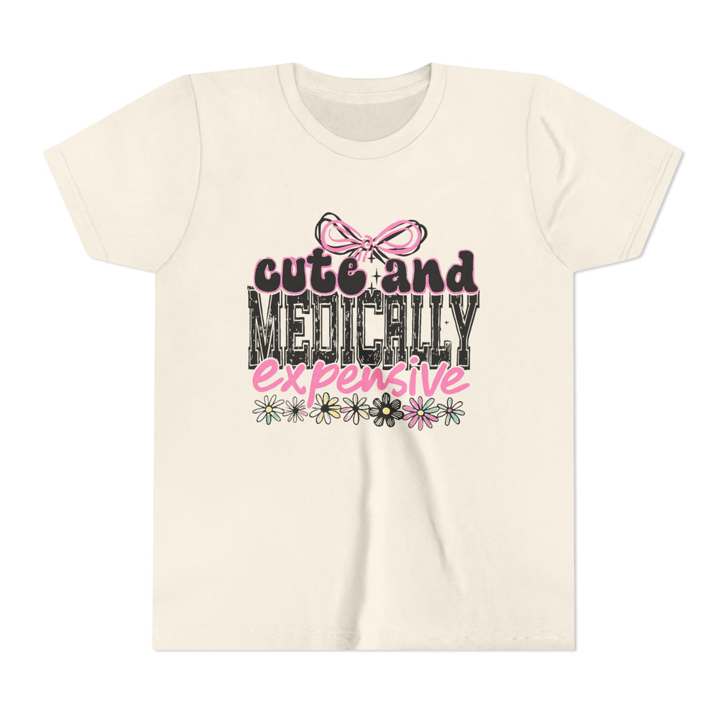 Youth Tee — "Cute and Medically Expensive" Pink Floral Graphic