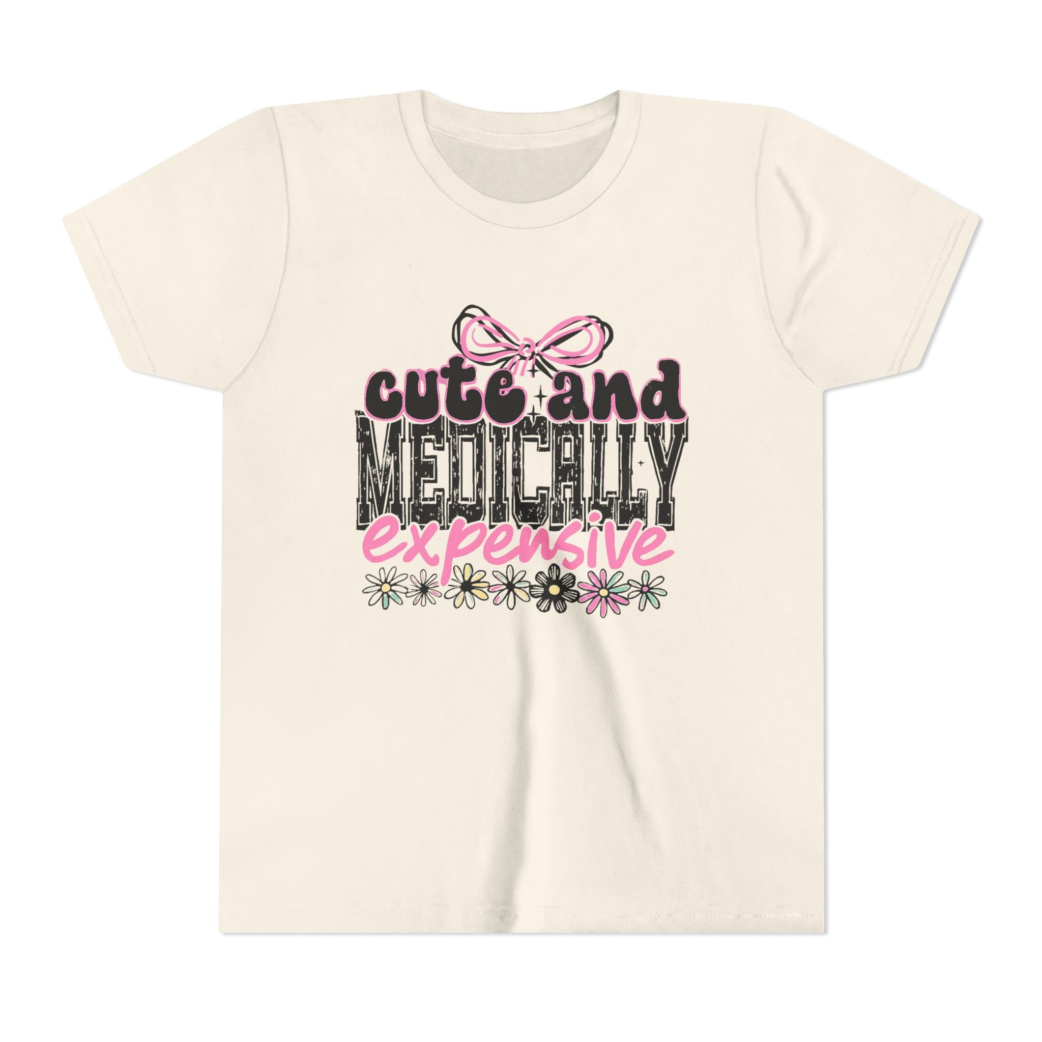 Youth Tee — "Cute and Medically Expensive" Pink Floral Graphic