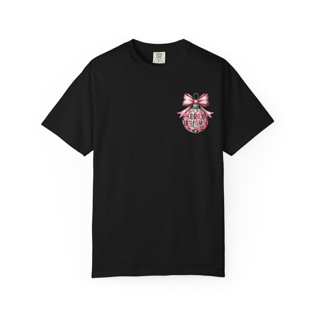 Holiday Patchwork Tee - "Merry & Bright" Graphic T-Shirt