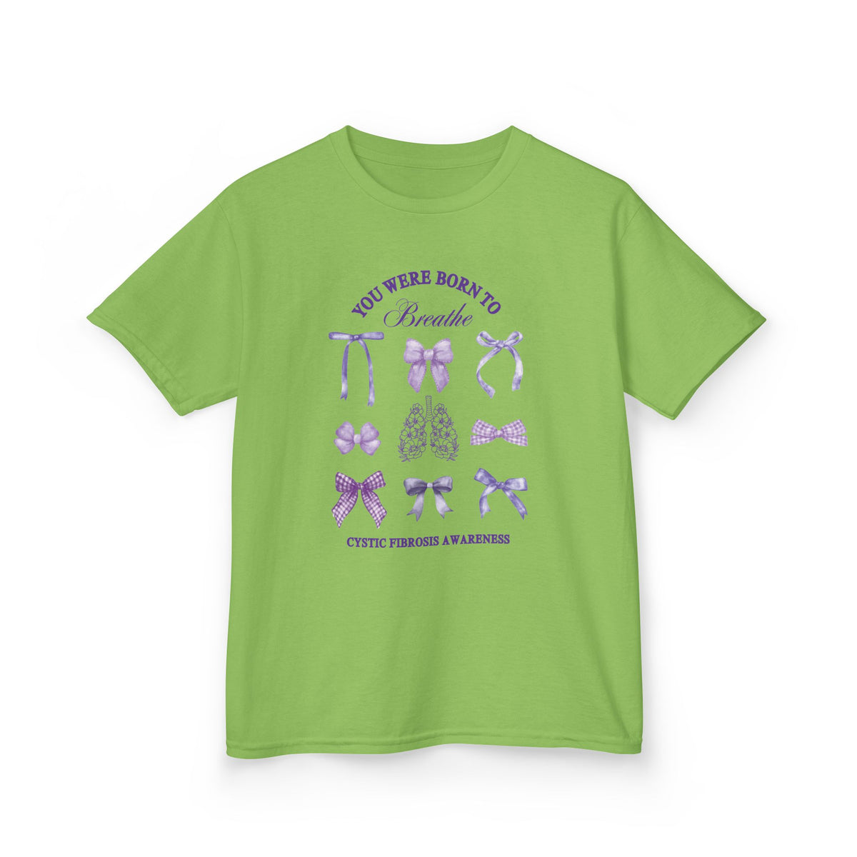 Kids Tee — "You Were Born to Breathe" Cystic Fibrosis Awareness Purple Ribbon Design