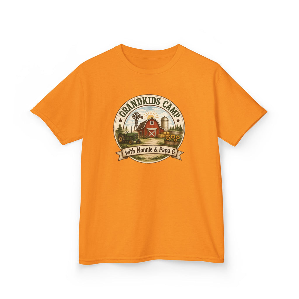 Kids Tee — "Grandkids Camp with Nannie & Papa" Rustic Farm Sign Tee
