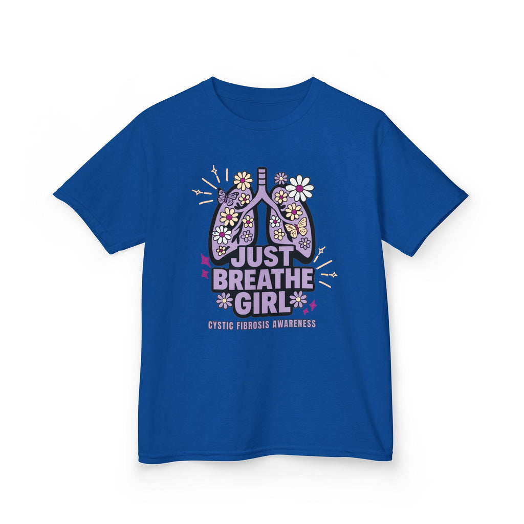 Kids Tee — "Just Breathe Girl" Floral Lungs CF Awareness Shirt