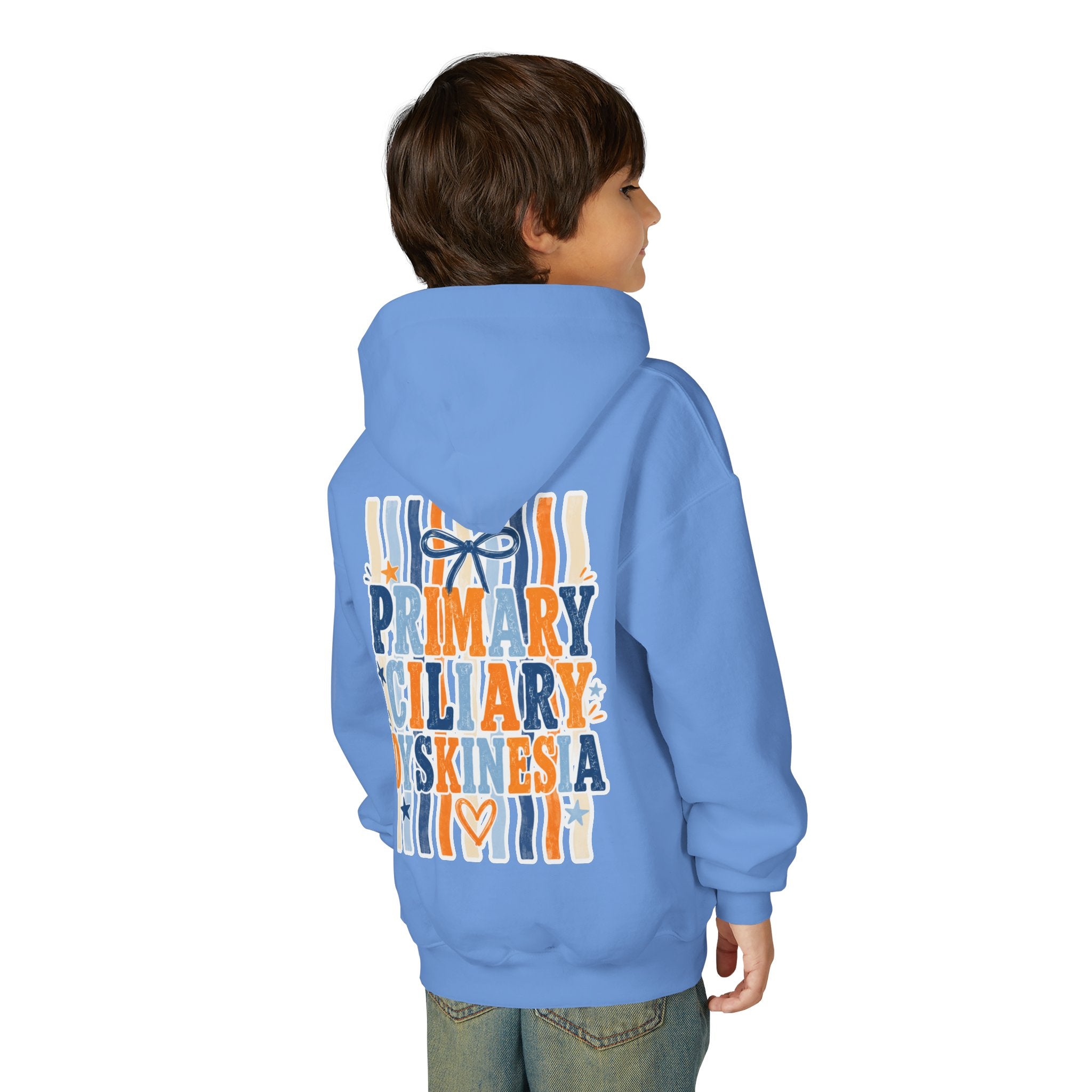 The Jentri- Youth Hoodie - "Primary Ciliary Dyskinesia" Awareness Pullover (Blue & Orange Ribbon Design)
