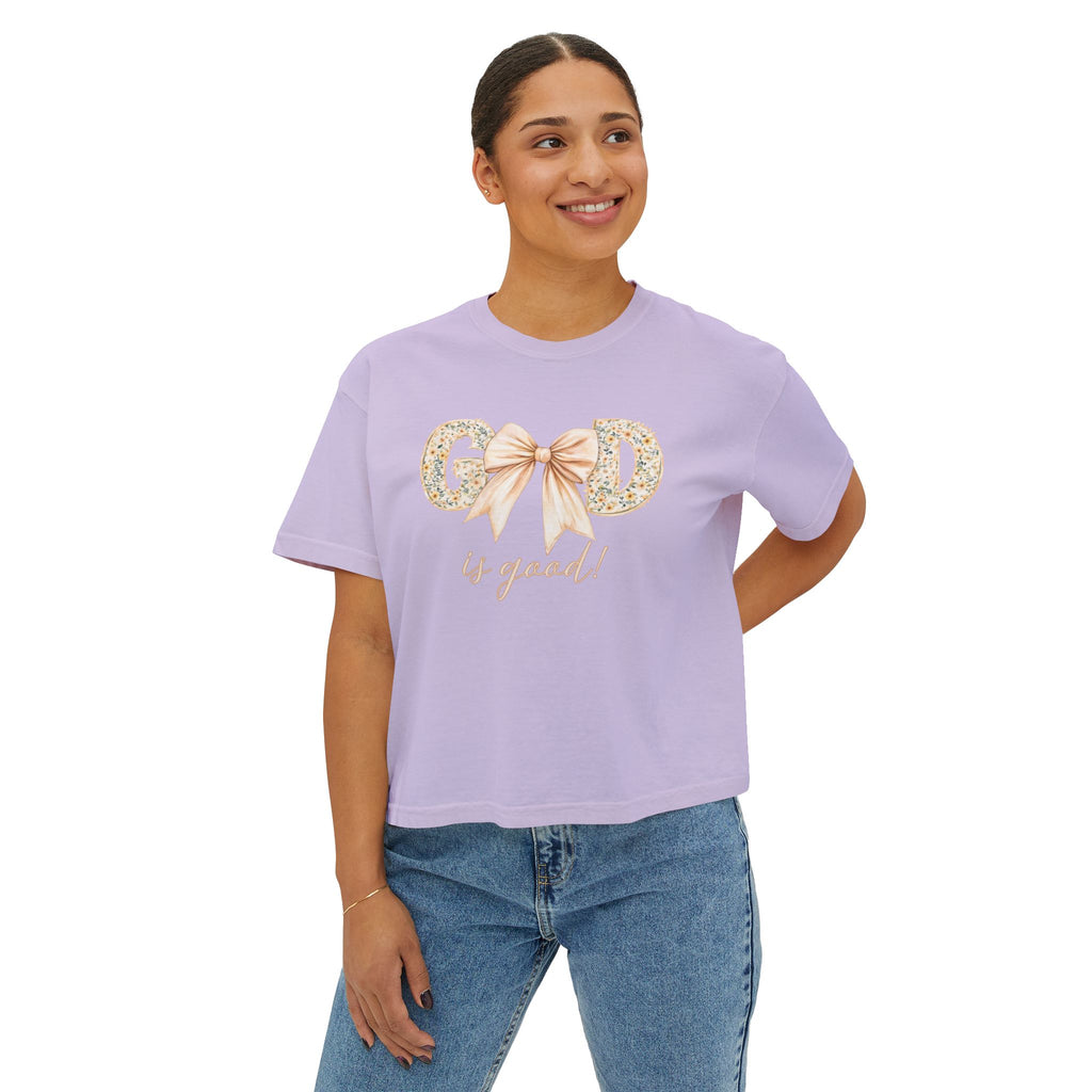 God is Good Bow Boxy Tee — Women's Floral Ribbon Graphic Tee