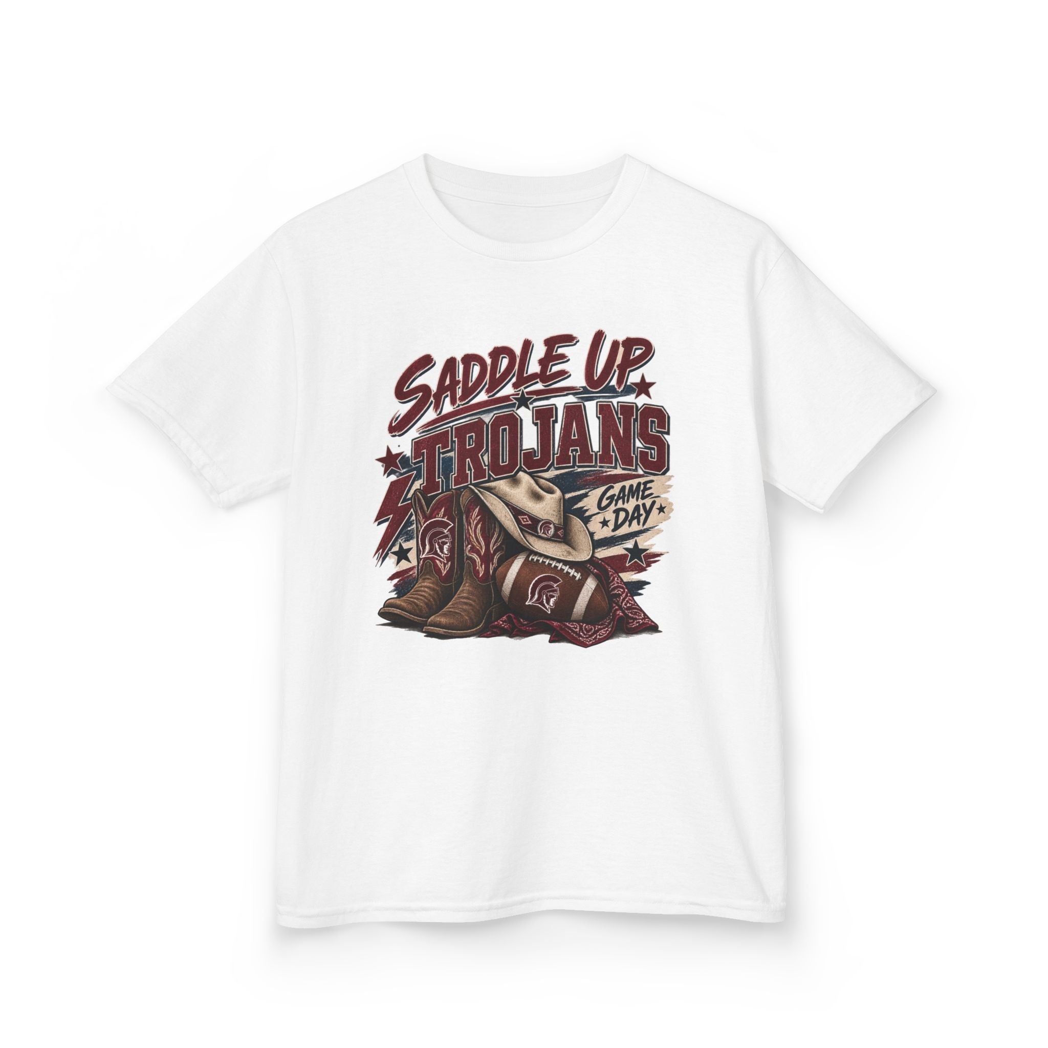 Kids Tee — "Saddle Up Trojans" Football Game Day Shirt