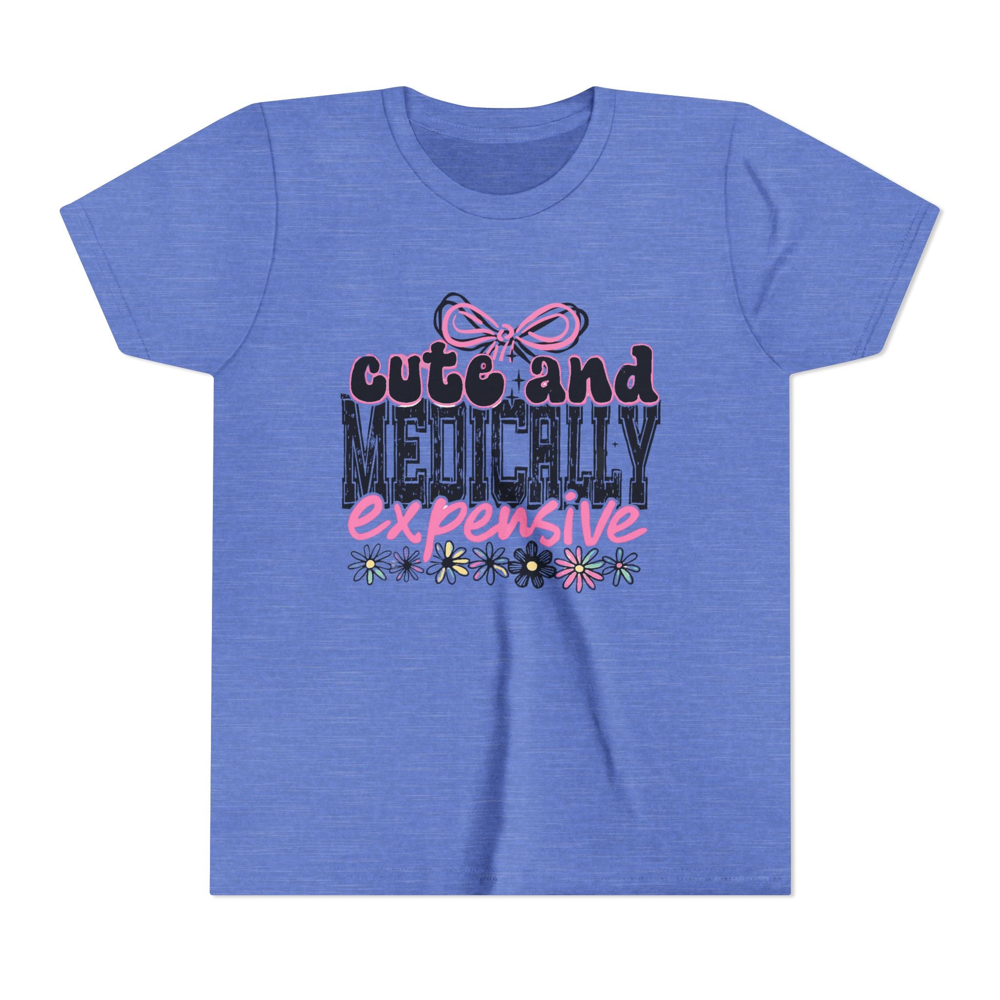 Youth Tee — "Cute and Medically Expensive" Pink Floral Graphic