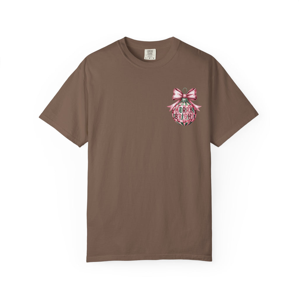 Holiday Patchwork Tee - "Merry & Bright" Graphic T-Shirt