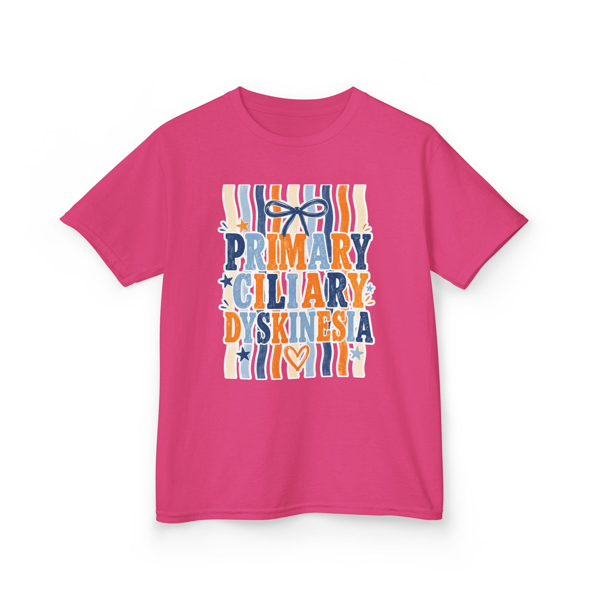 The Jentri- Primary Ciliary Dyskinesia Awareness Kids Tee — Orange & Blue Ribbon Design