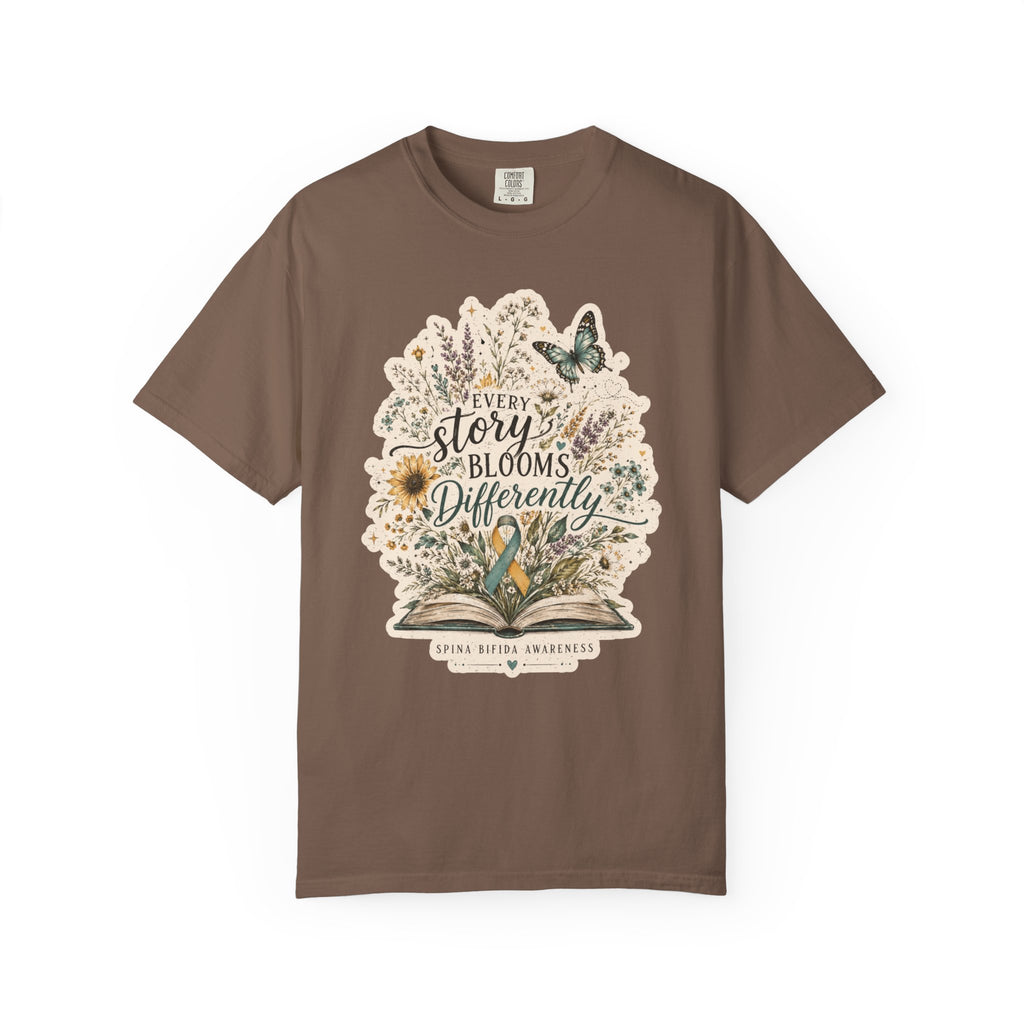 Every Story Blooms Differently T-Shirt — Spina Bifida Awareness