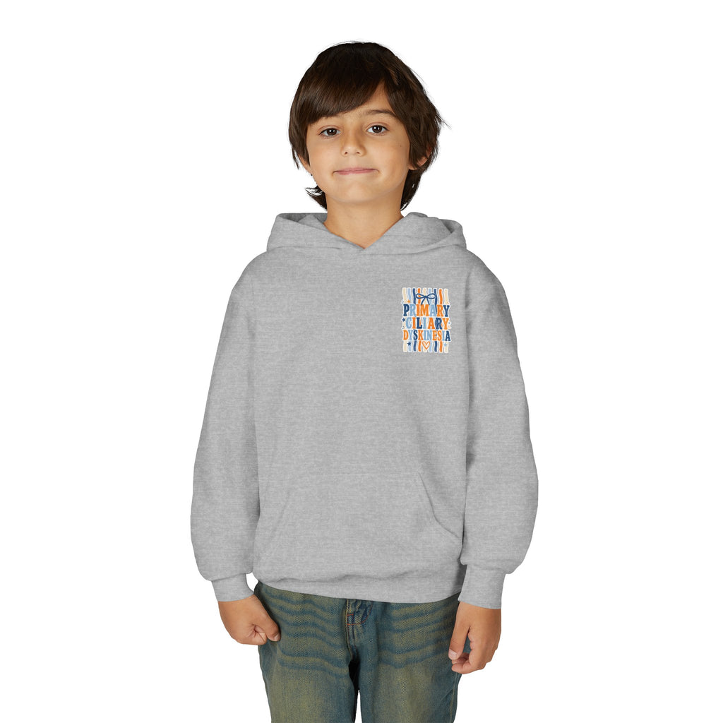 The Jentri- Youth Hoodie - "Primary Ciliary Dyskinesia" Awareness Pullover (Blue & Orange Ribbon Design)