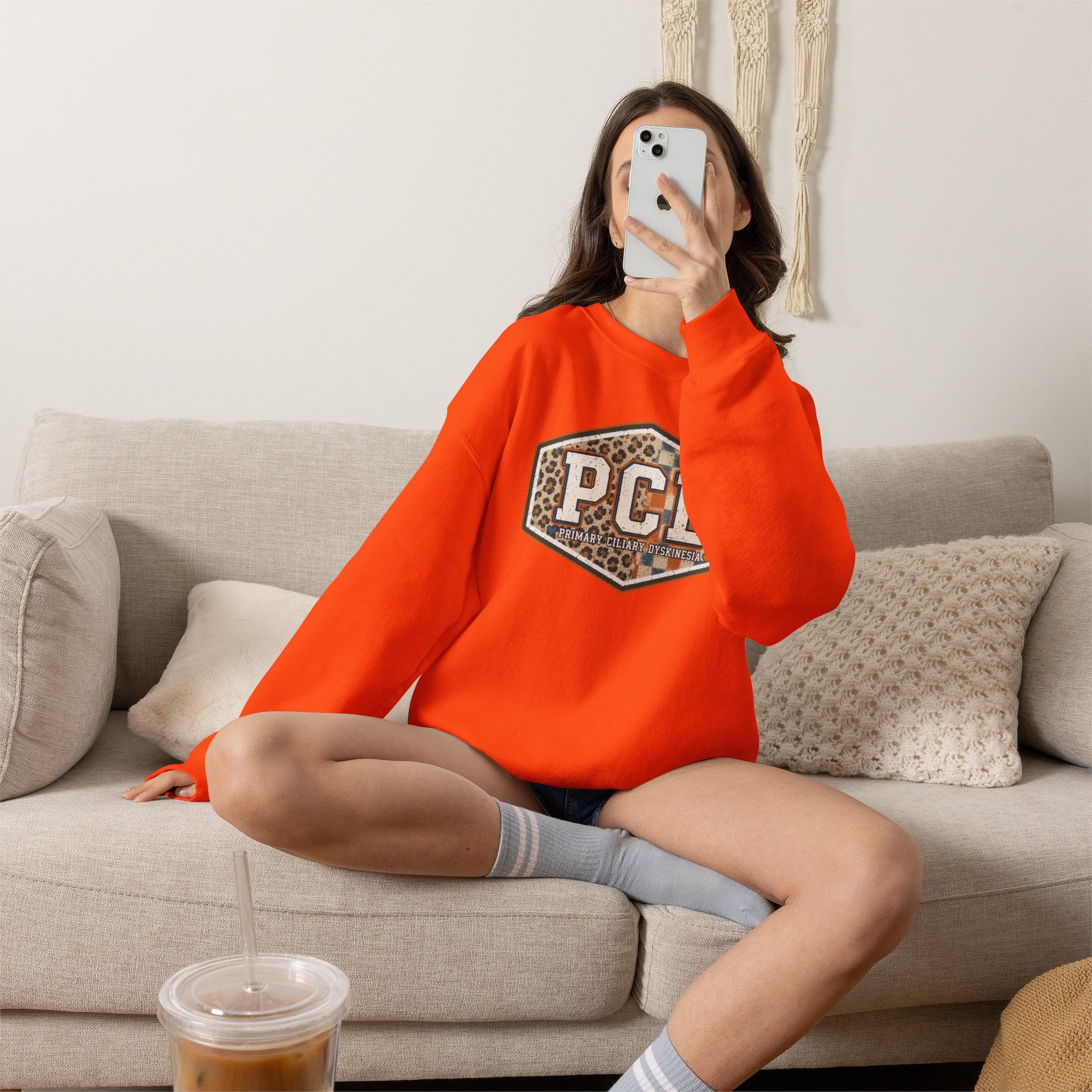 PCD Patch Crewneck Sweatshirt — Plaid & Leopard Logo Pullover
