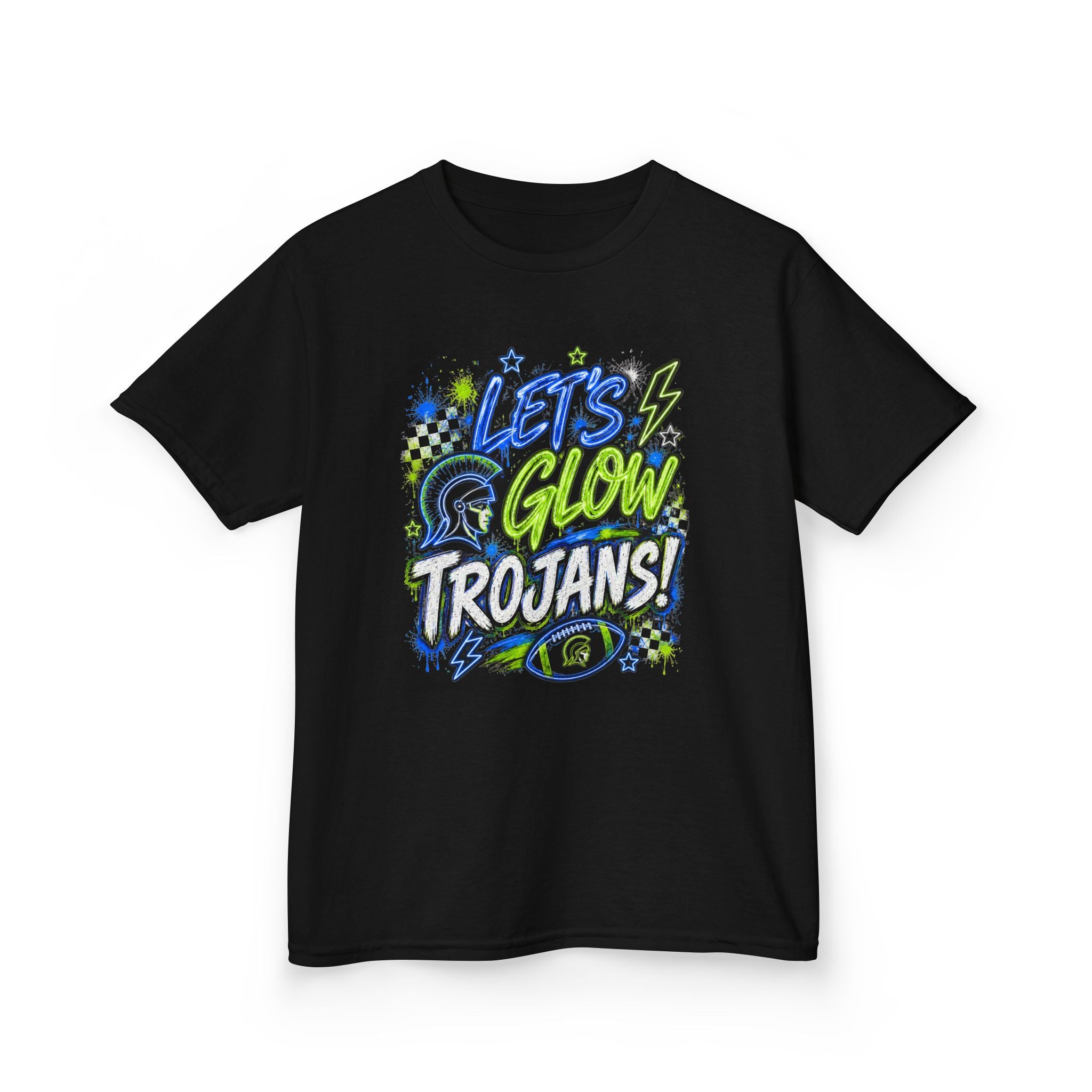 Kids Tee — 'Lets Glow Trojans' Neon Graffiti School Spirit Shirt