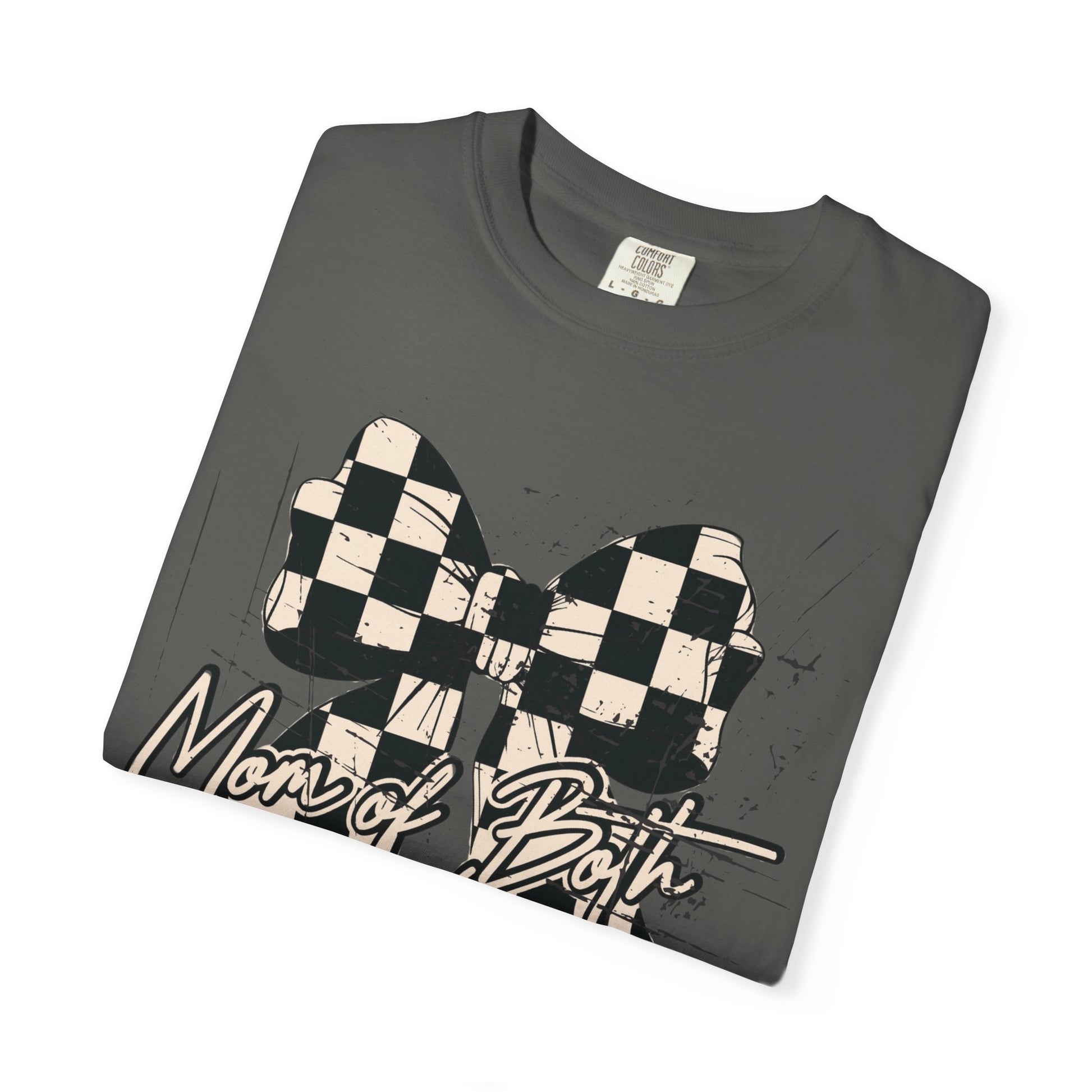 Mom Of Both Distressed Checkered Coquette T-shirt
