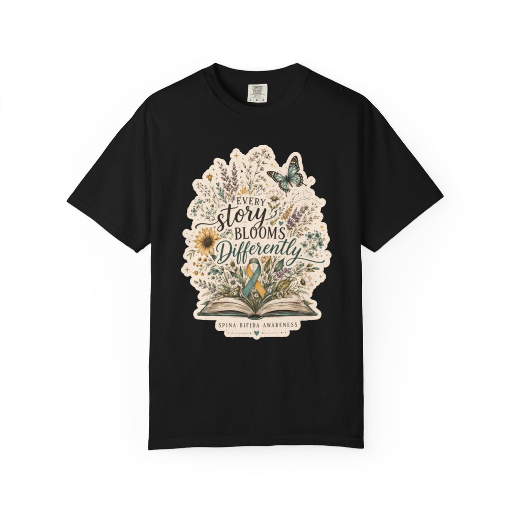Every Story Blooms Differently T-Shirt — Spina Bifida Awareness