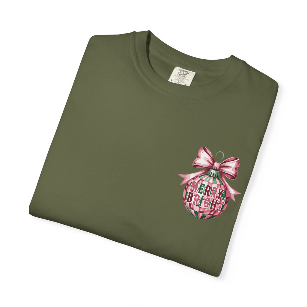Holiday Patchwork Tee - "Merry & Bright" Graphic T-Shirt