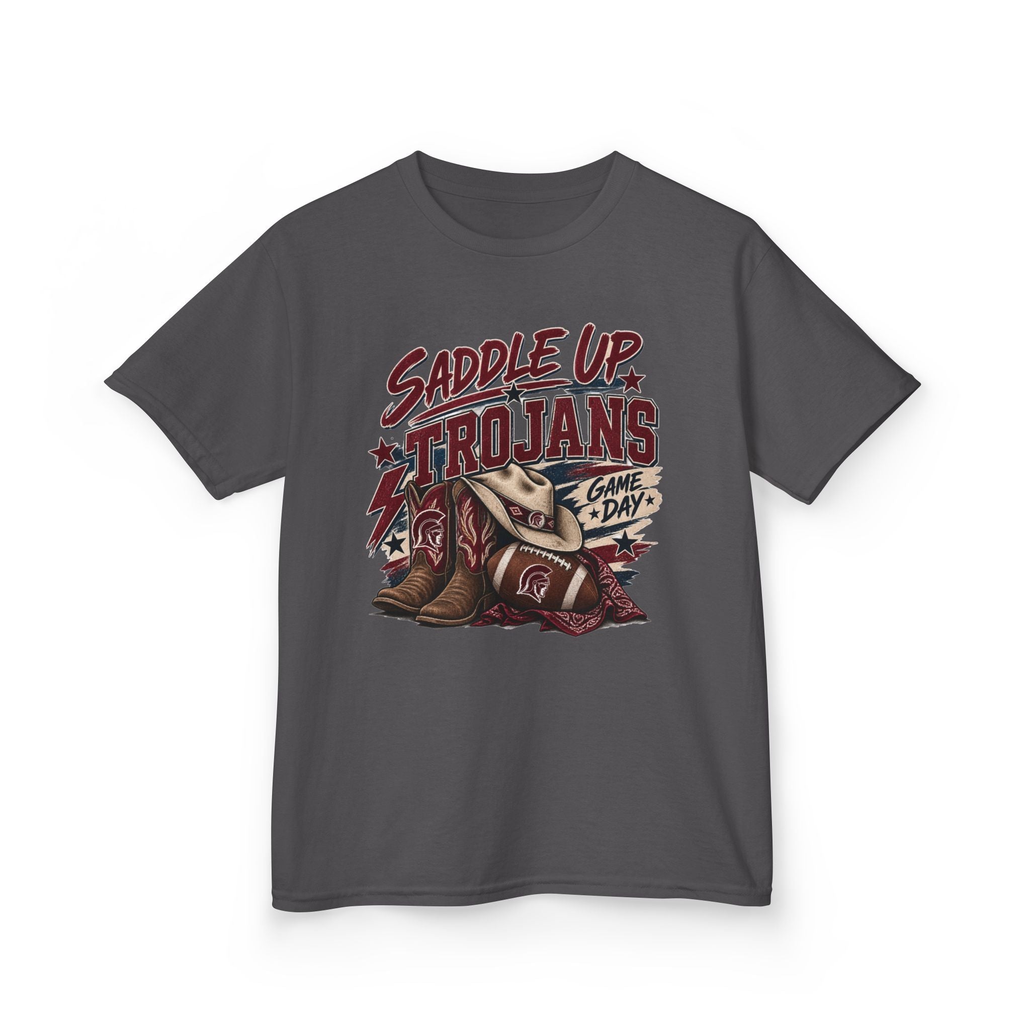 Kids Tee — "Saddle Up Trojans" Football Game Day Shirt