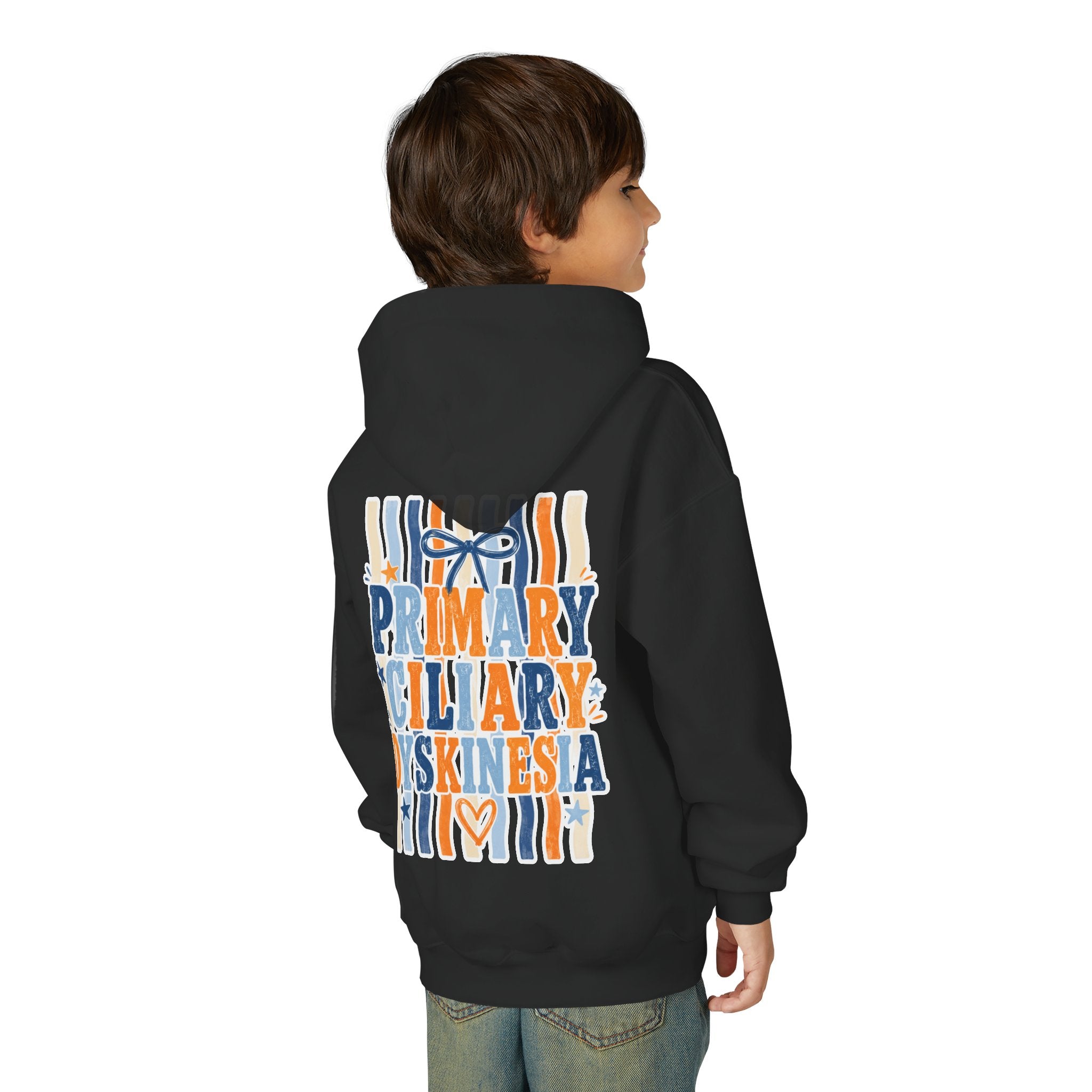 The Jentri- Youth Hoodie - "Primary Ciliary Dyskinesia" Awareness Pullover (Blue & Orange Ribbon Design)