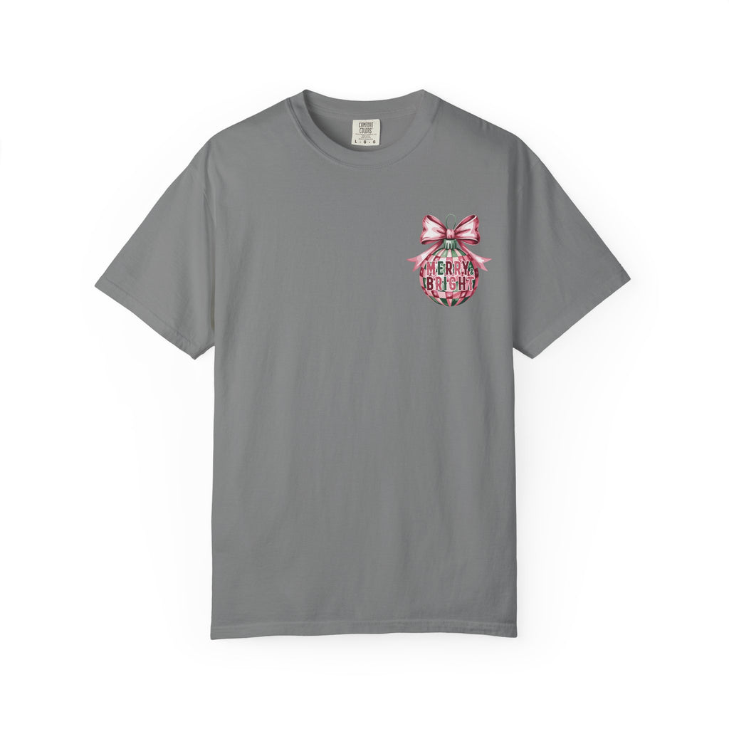 Holiday Patchwork Tee - "Merry & Bright" Graphic T-Shirt