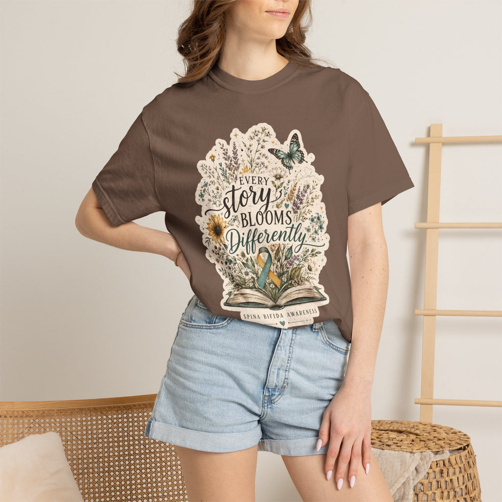 Every Story Blooms Differently T-Shirt — Spina Bifida Awareness