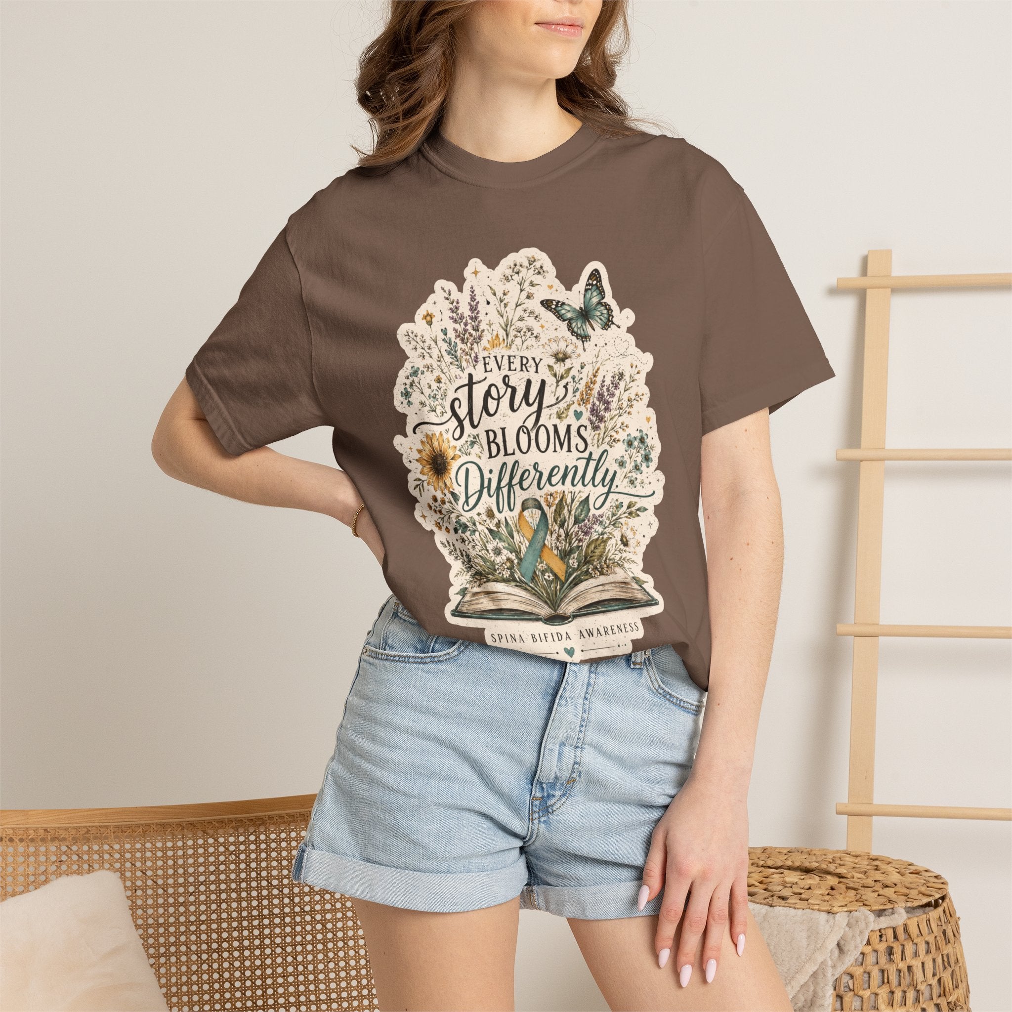 Every Story Blooms Differently T-Shirt — Spina Bifida Awareness