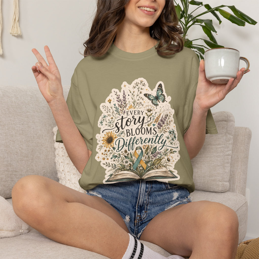 Every Story Blooms Differently T-Shirt — Spina Bifida Awareness