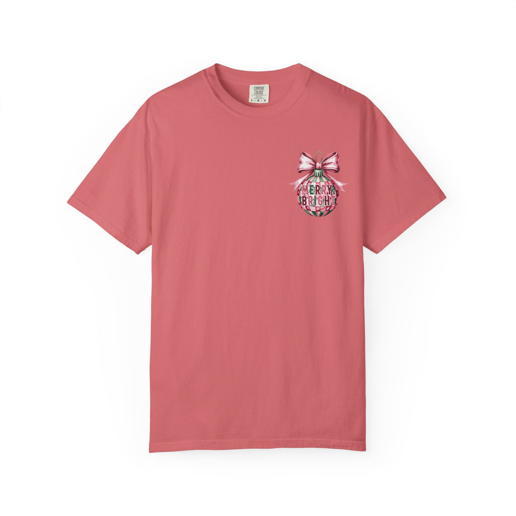 Holiday Patchwork Tee - "Merry & Bright" Graphic T-Shirt