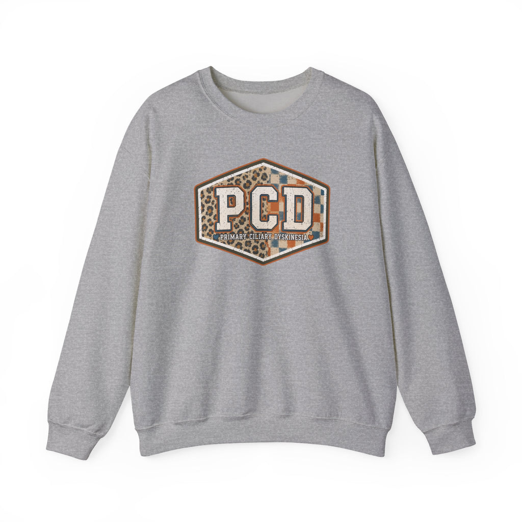 PCD Patch Crewneck Sweatshirt — Plaid & Leopard Logo Pullover