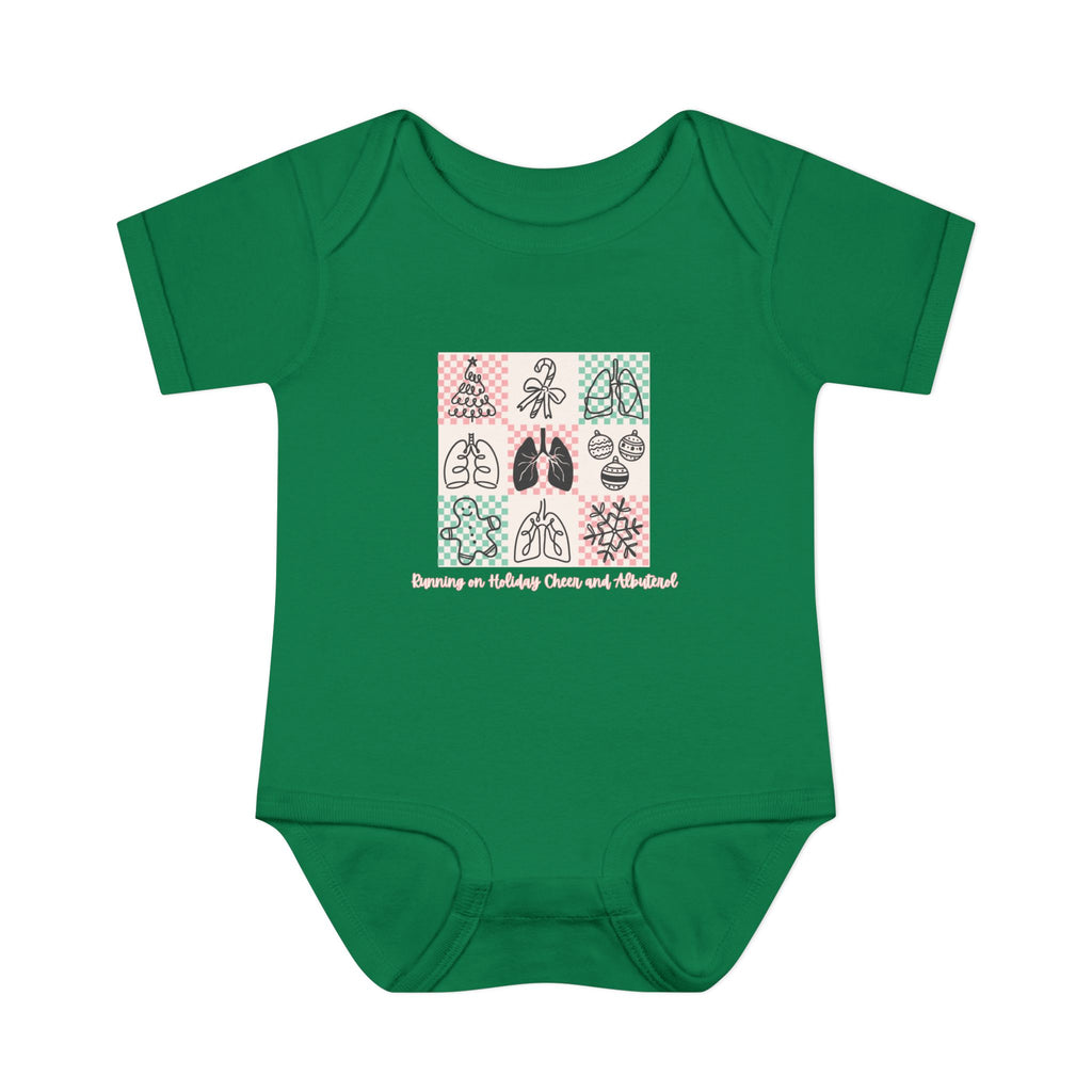 Infant Onesie Running on Holiday Cheer and Albuterol