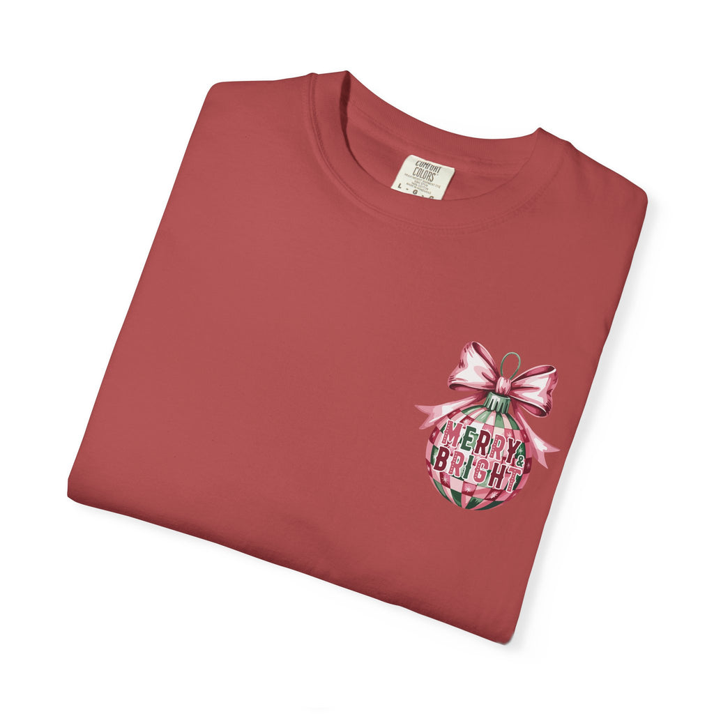 Holiday Patchwork Tee - "Merry & Bright" Graphic T-Shirt