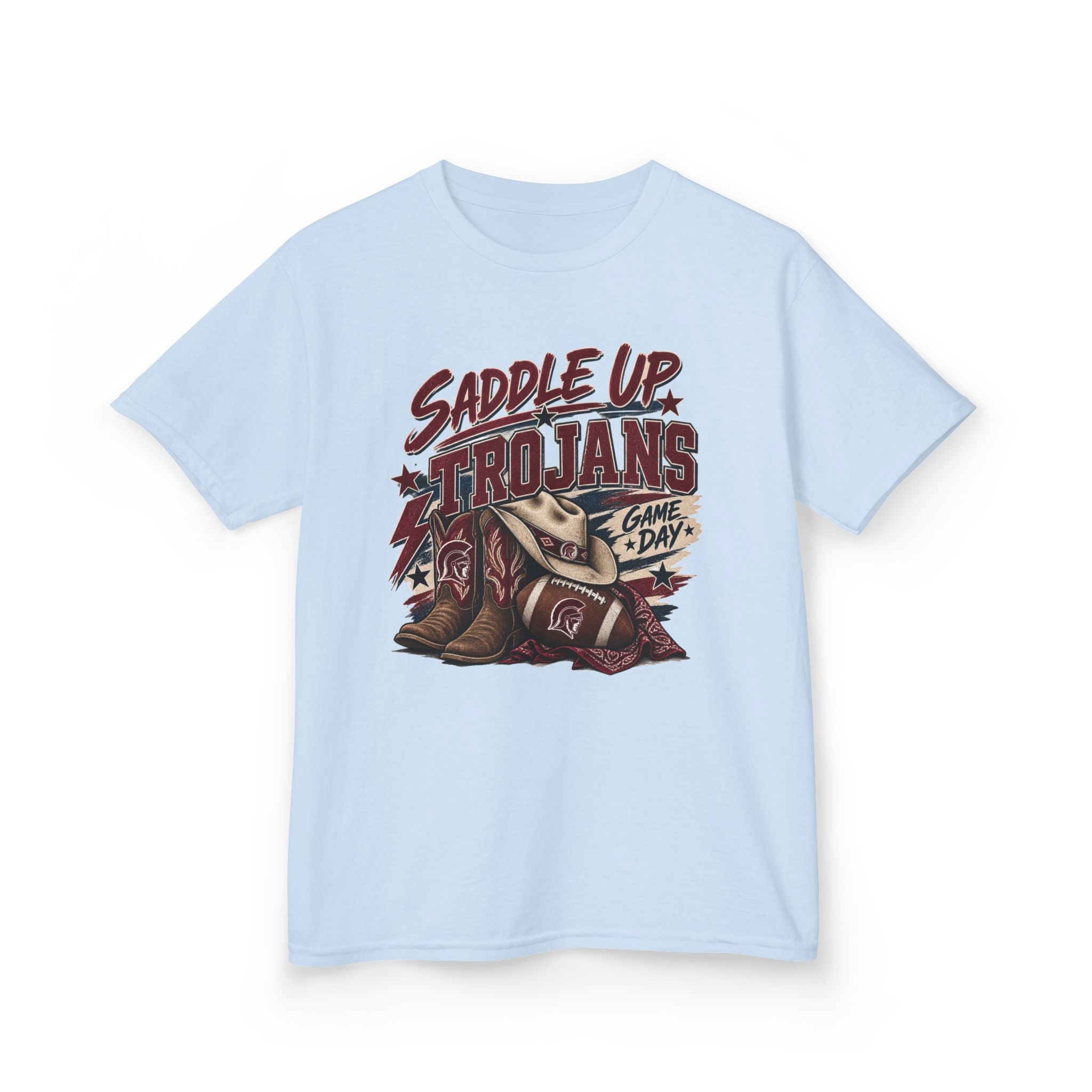 Kids Tee — "Saddle Up Trojans" Football Game Day Shirt