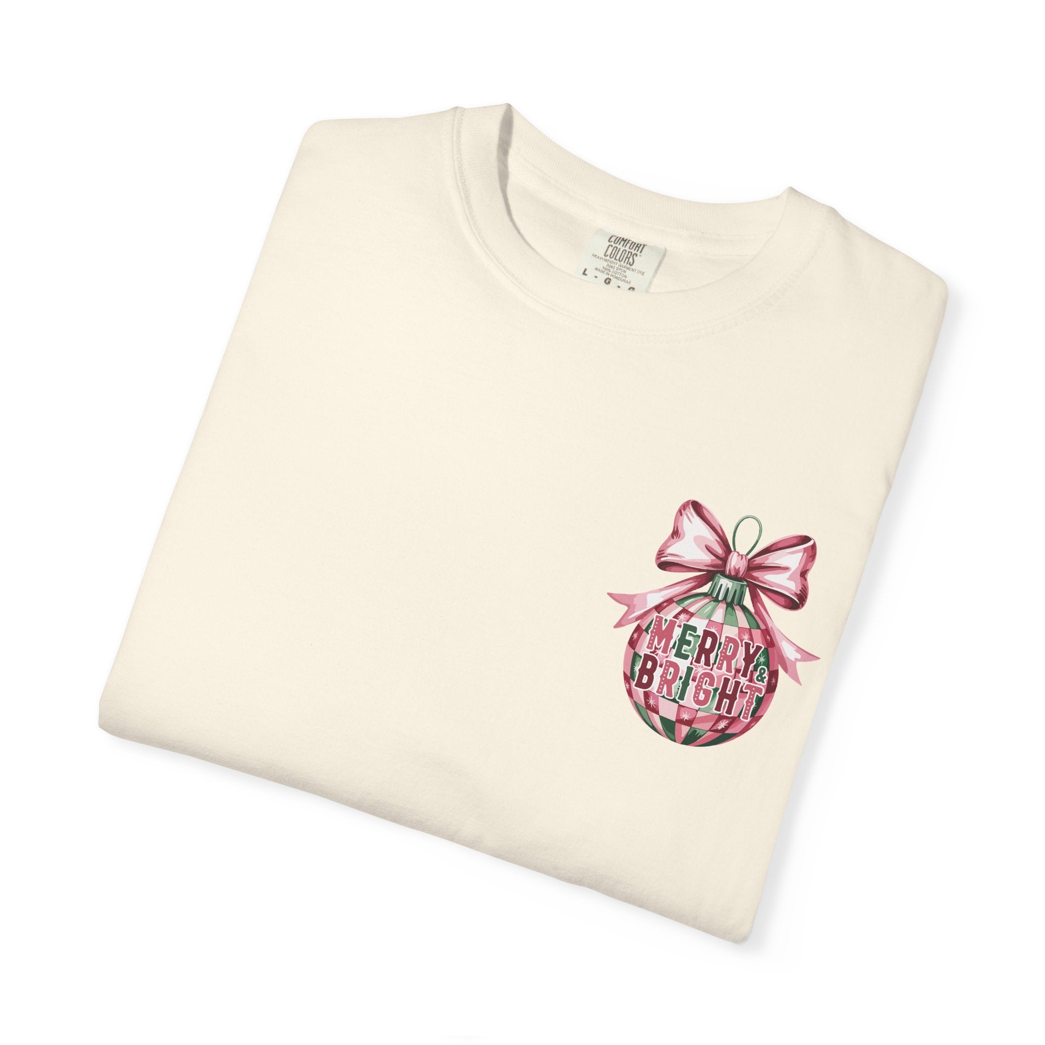 Holiday Patchwork Tee - "Merry & Bright" Graphic T-Shirt