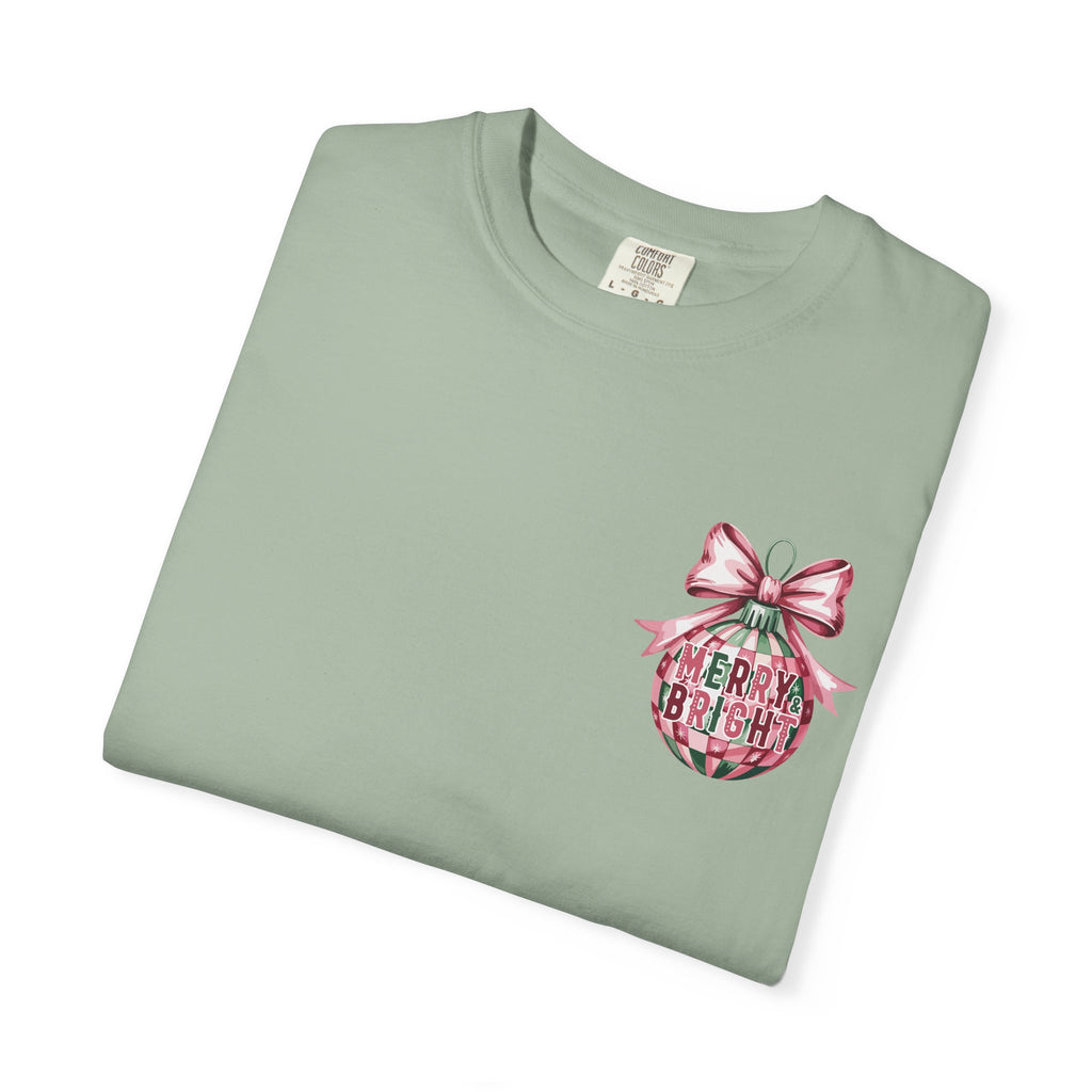 Holiday Patchwork Tee - "Merry & Bright" Graphic T-Shirt