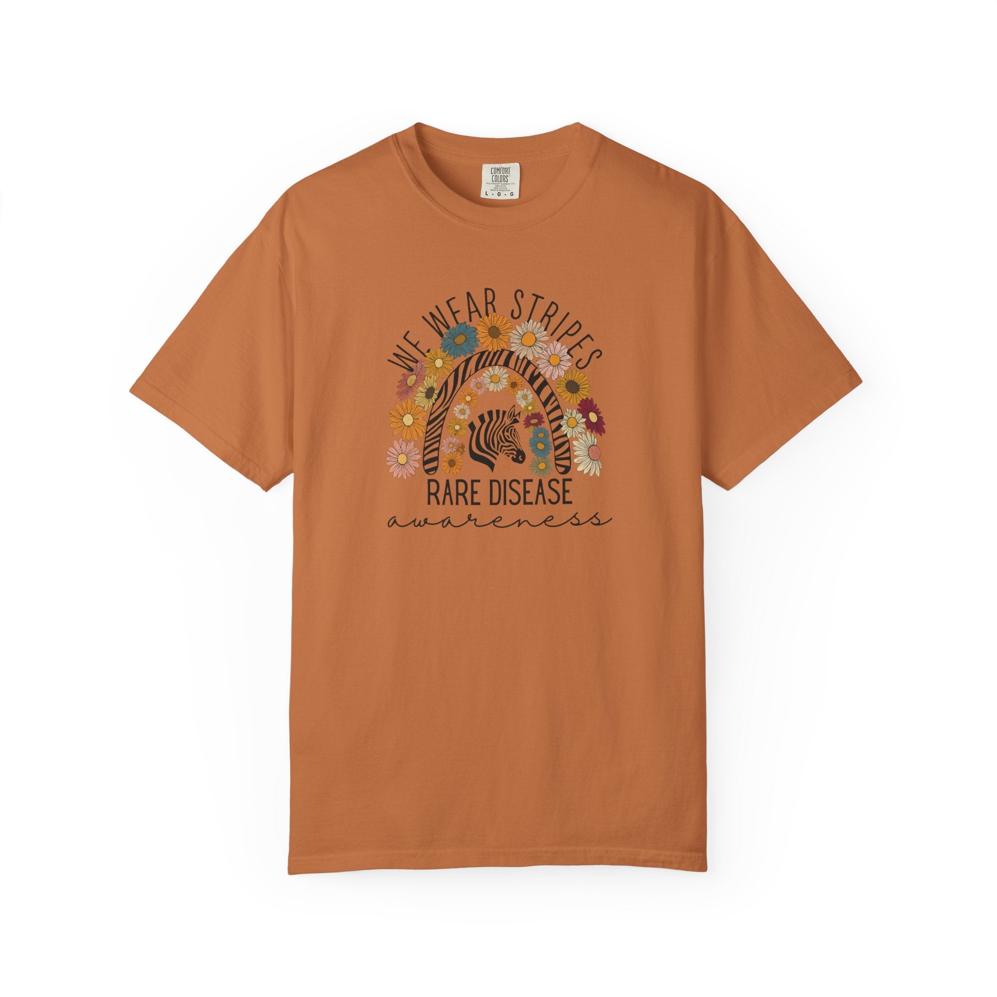 Rare Disease Awareness T-Shirt –Zebra & Sunflower Rainbow