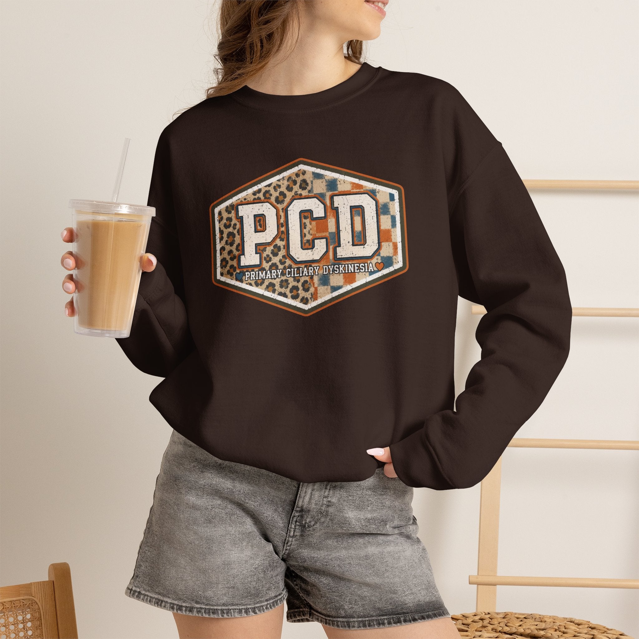 PCD Patch Crewneck Sweatshirt — Plaid & Leopard Logo Pullover