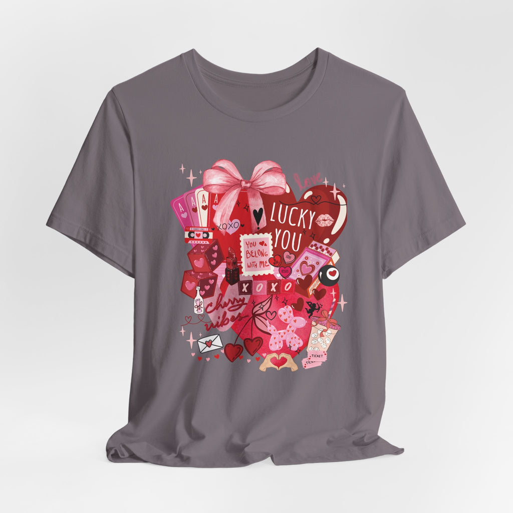 Valentine Collage Tee — "Lucky You" Heart Gift Graphic T-Shirt