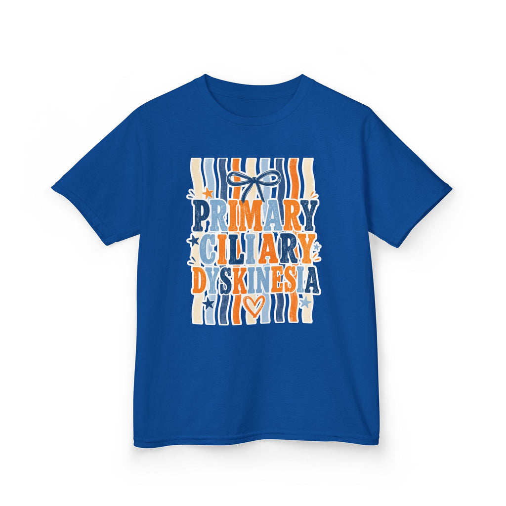 The Jentri- Primary Ciliary Dyskinesia Awareness Kids Tee — Orange & Blue Ribbon Design