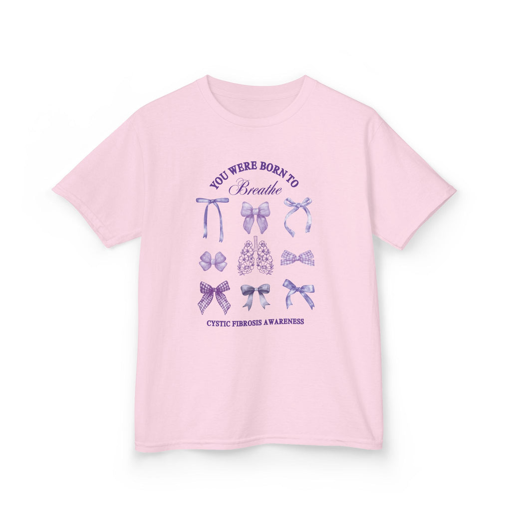 Kids Tee — "You Were Born to Breathe" Cystic Fibrosis Awareness Purple Ribbon Design