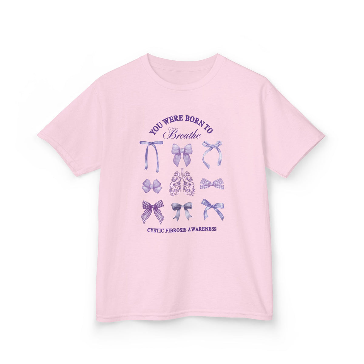 Kids Tee — "You Were Born to Breathe" Cystic Fibrosis Awareness Purple Ribbon Design