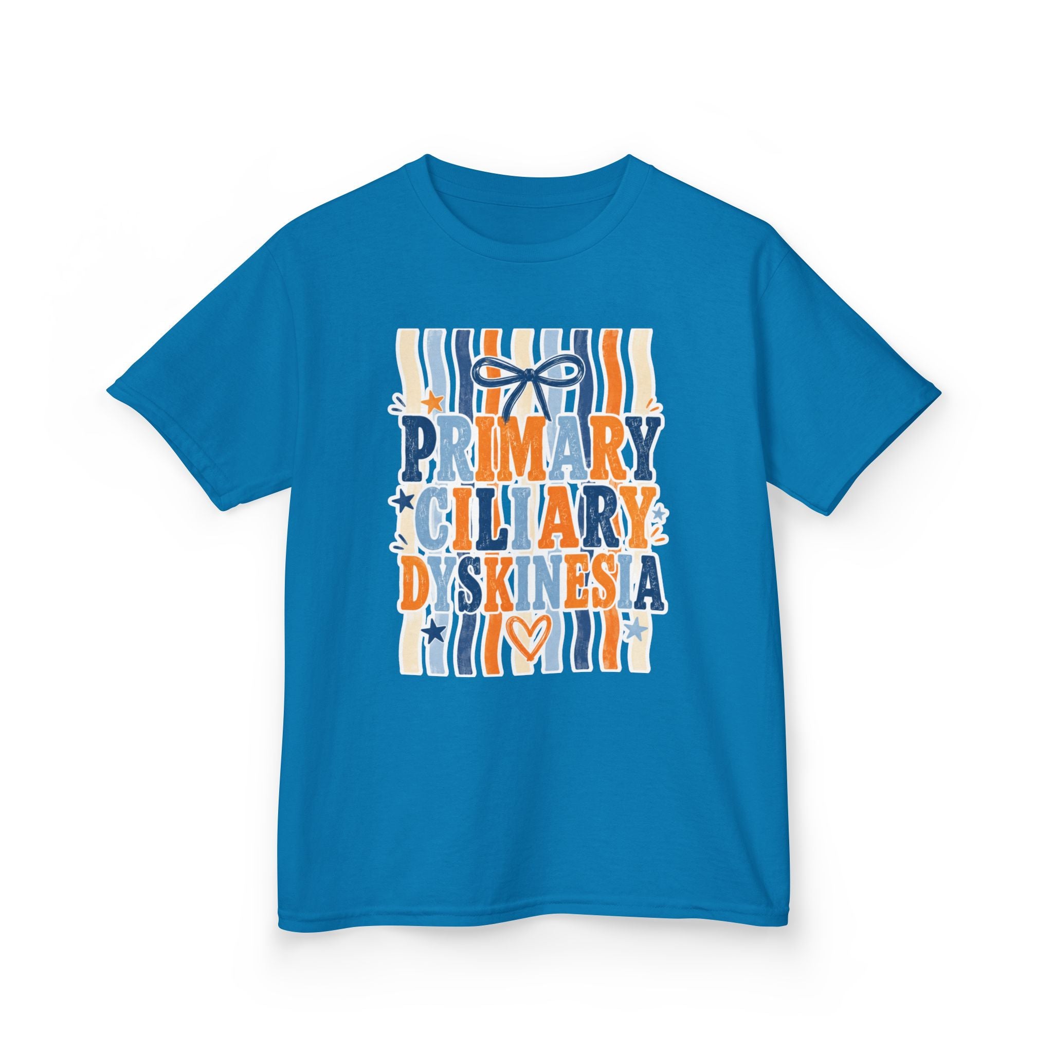 The Jentri- Primary Ciliary Dyskinesia Awareness Kids Tee — Orange & Blue Ribbon Design