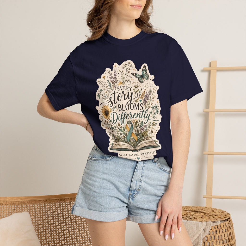 Every Story Blooms Differently T-Shirt — Spina Bifida Awareness