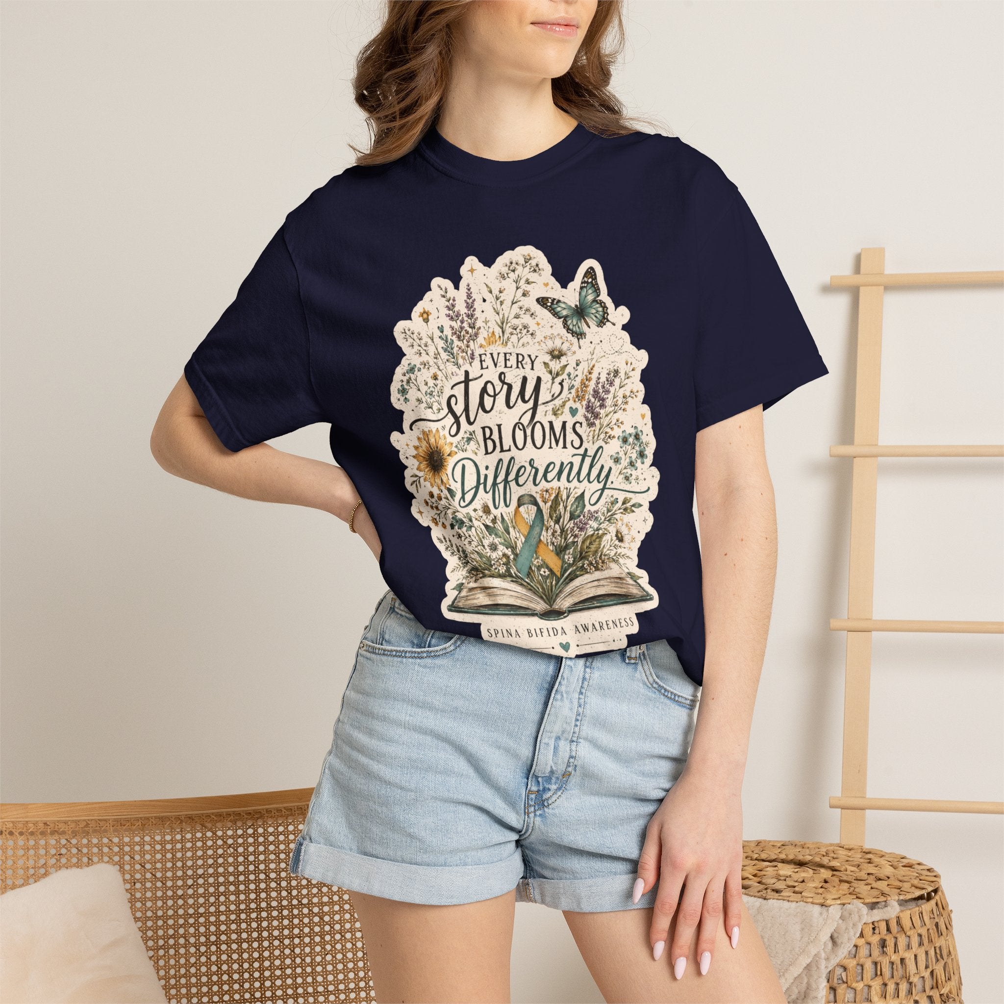 Every Story Blooms Differently T-Shirt — Spina Bifida Awareness