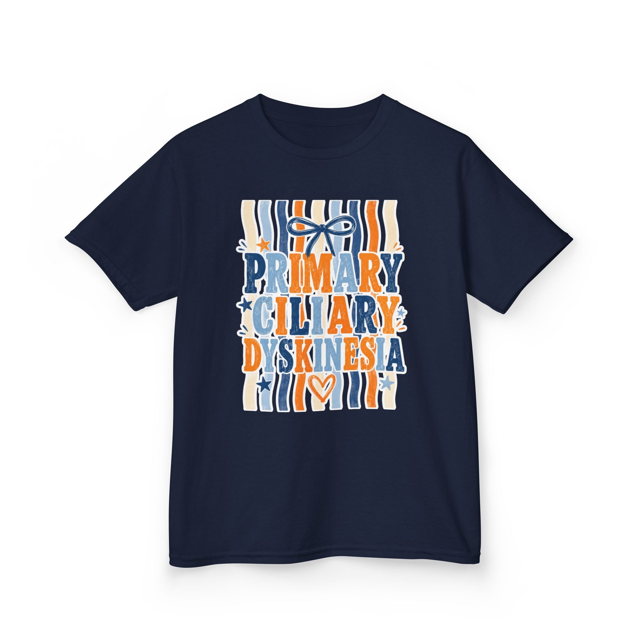 The Jentri- Primary Ciliary Dyskinesia Awareness Kids Tee — Orange & Blue Ribbon Design