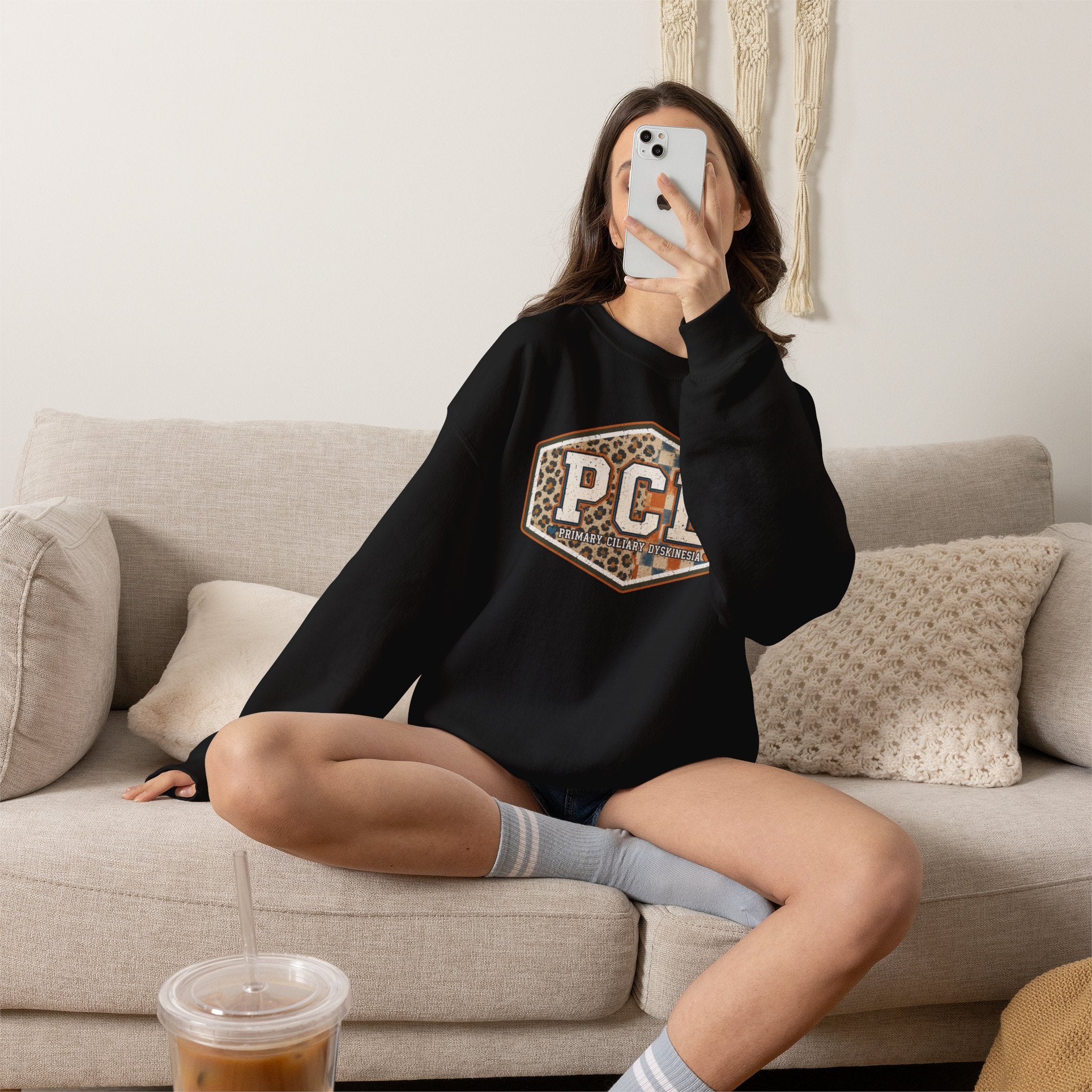 PCD Patch Crewneck Sweatshirt — Plaid & Leopard Logo Pullover
