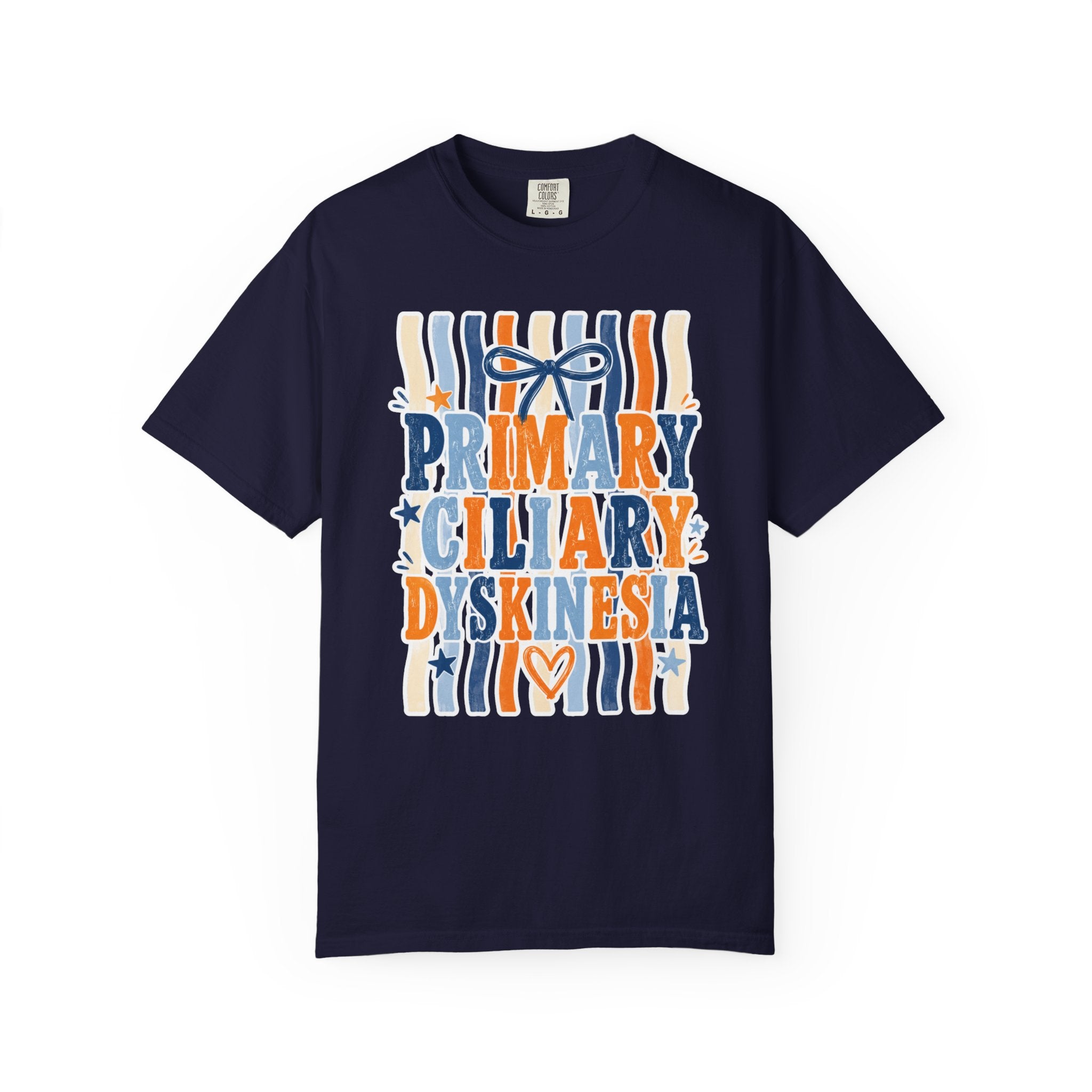 Primary Ciliary Dyskinesia Awareness T-Shirt — Orange & Blue Ribbon Design